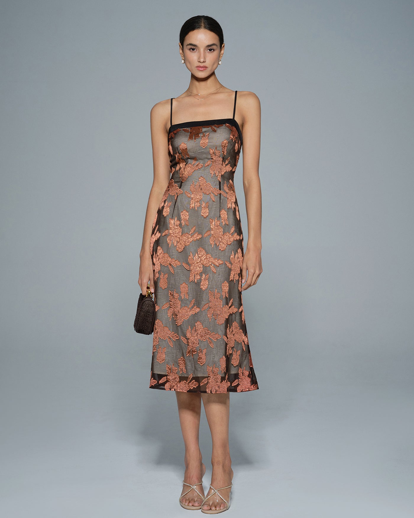 Rihoas Floral Slip Midi Dress for Women, Caramel / L