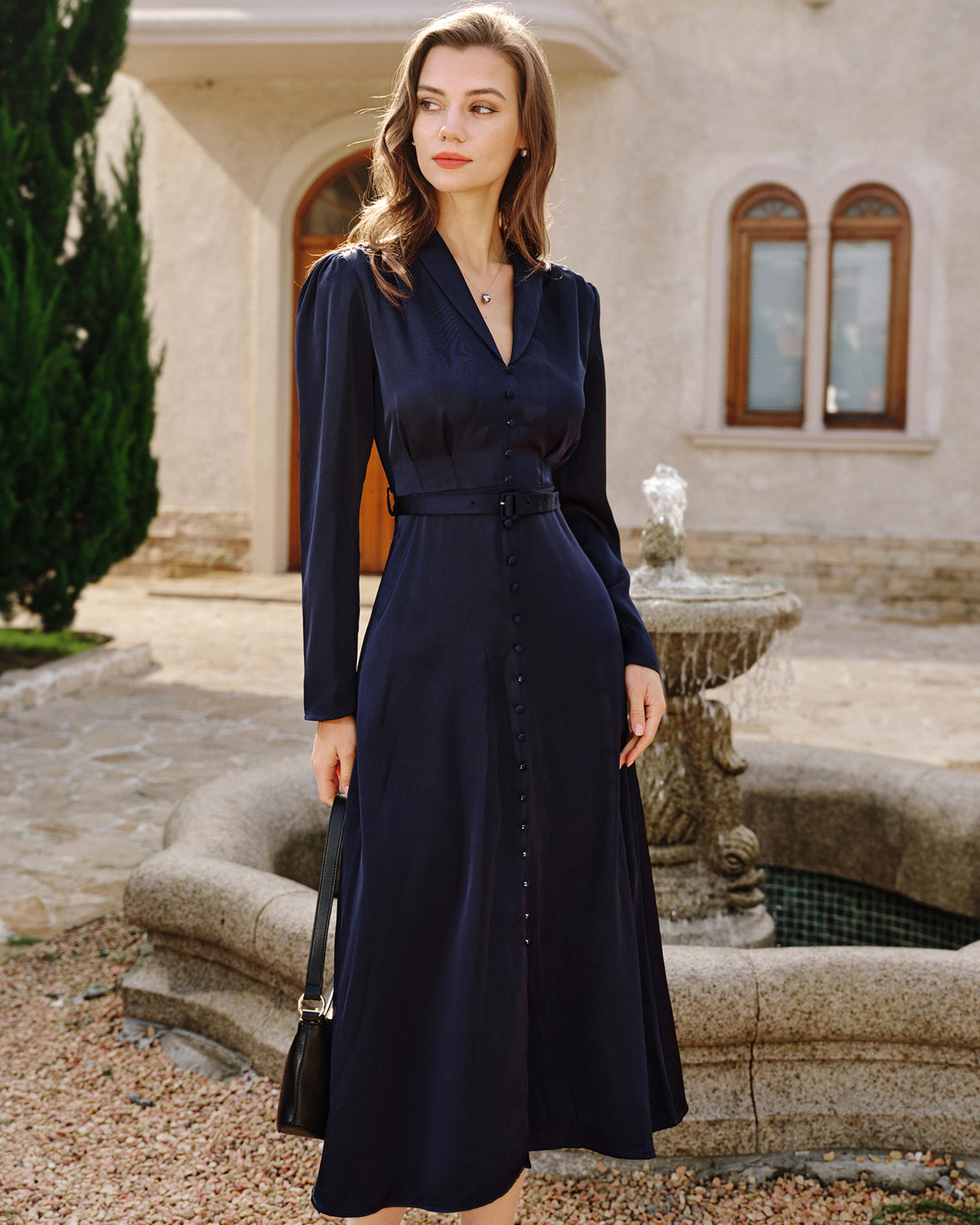 Women's Woven Polyester Midi Dress Dresses - RIHOAS