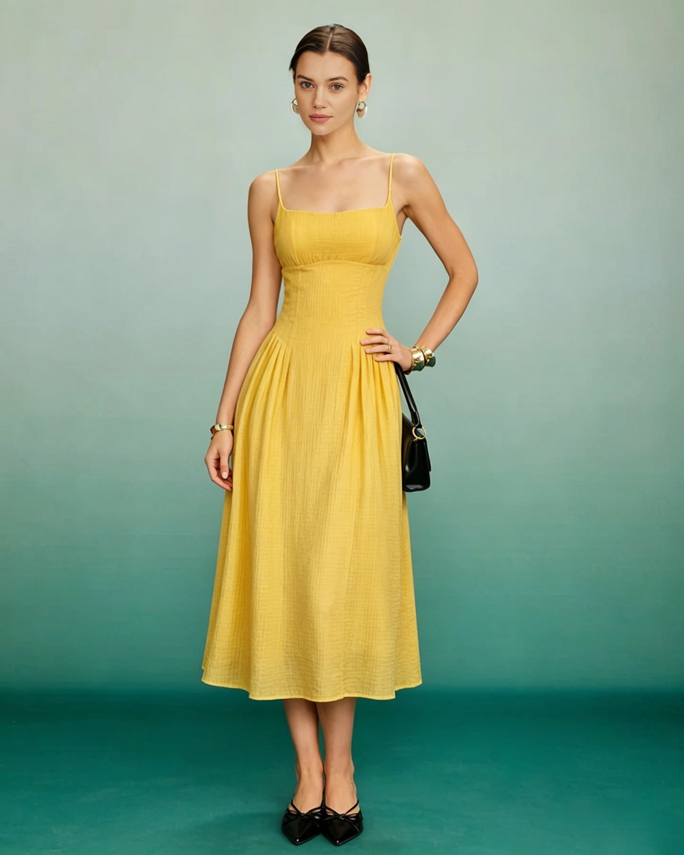 Women's Woven Polyester Midi Dress Dresses - RIHOAS