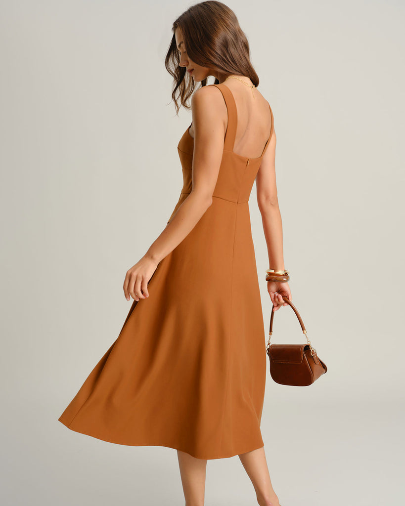 Women's Woven Polyester Midi Dress Dresses - RIHOAS