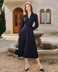 Women's Woven Polyester Midi Dress Dresses - RIHOAS