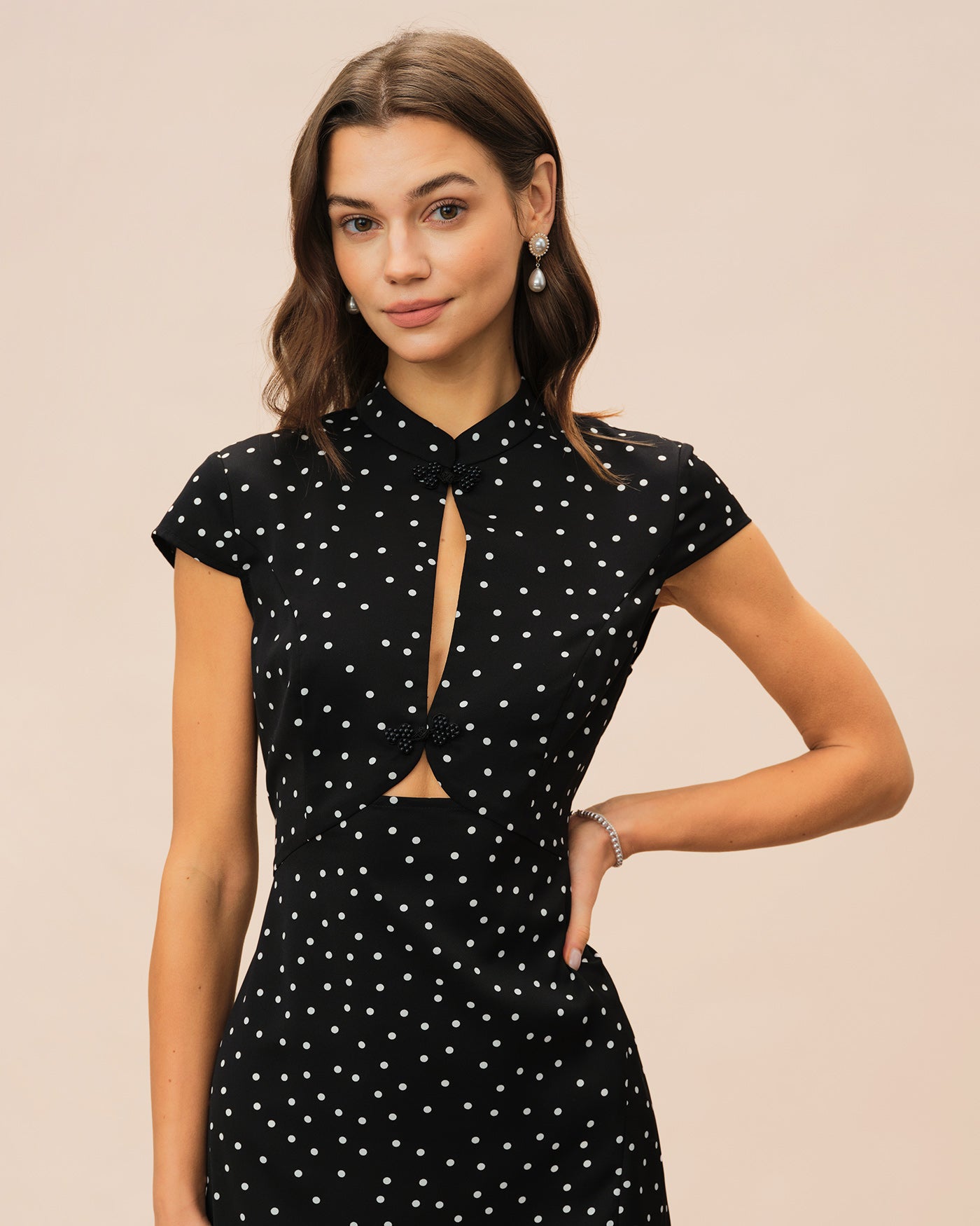 mandarin collar dress black MANDARIN COLLAR MIXED MEDIA DRESS