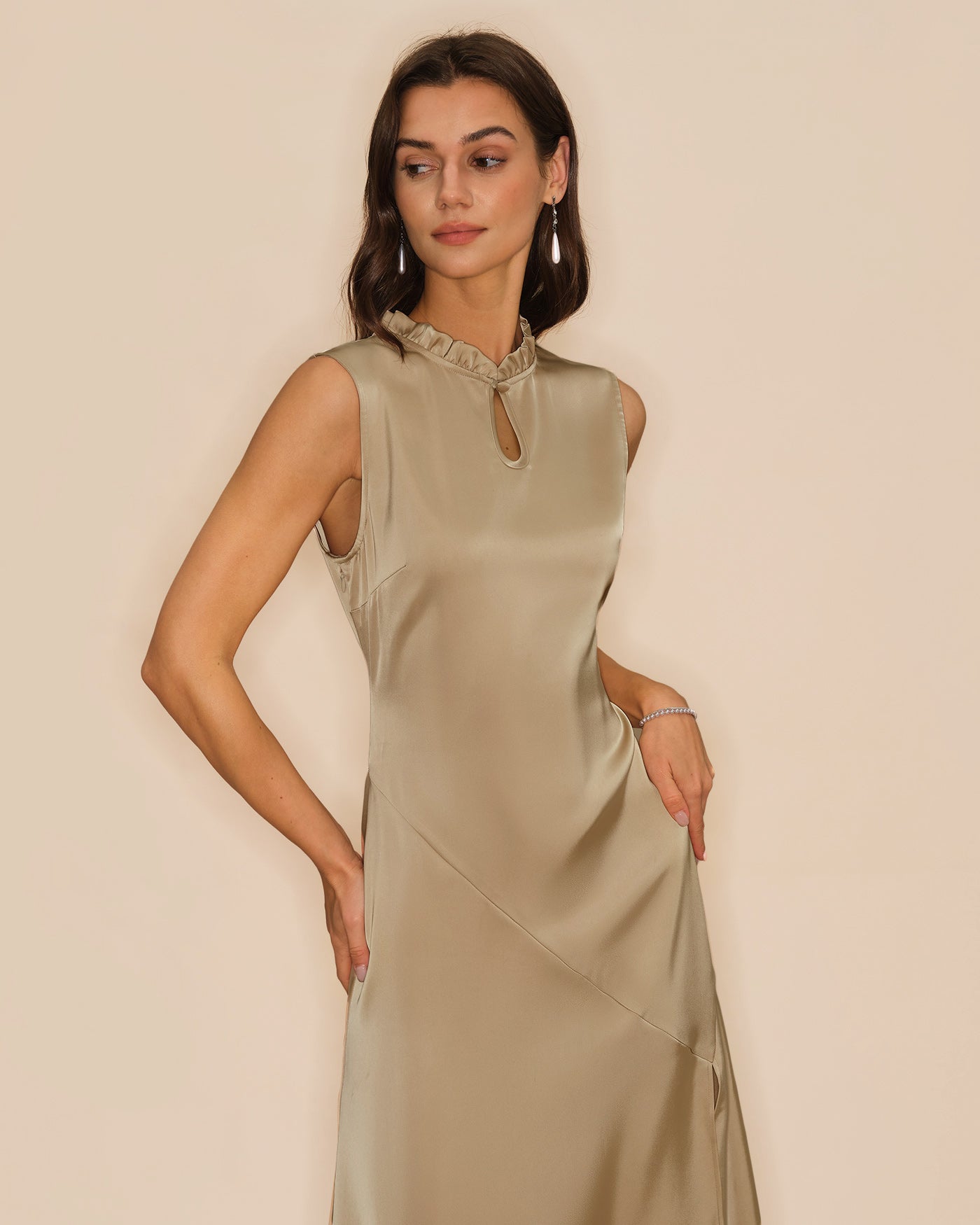 Women's Woven Polyester Midi Dress Dresses - RIHOAS