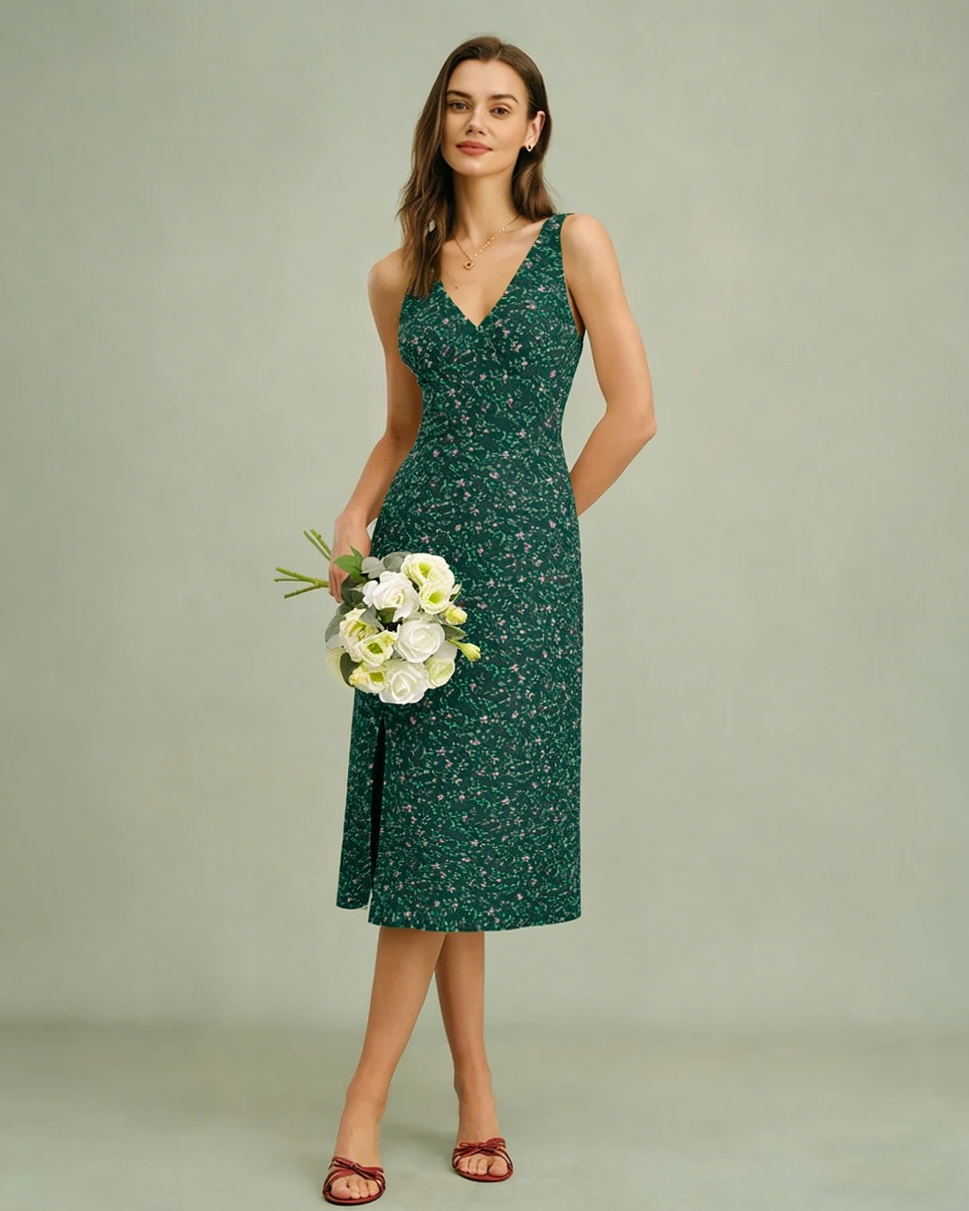 Rihoas Ditsy Floral V Neck Midi Dress | Sleeveless Side Slit V Back for Summer Vacation, Wedding Guest, Garden Party, Green / XL Rihoas Ditsy Floral V Neck Midi Dress | Sleeveless Side Slit V Back for Summer Vacation, Wedding Guest, Garden Party, Green / XL