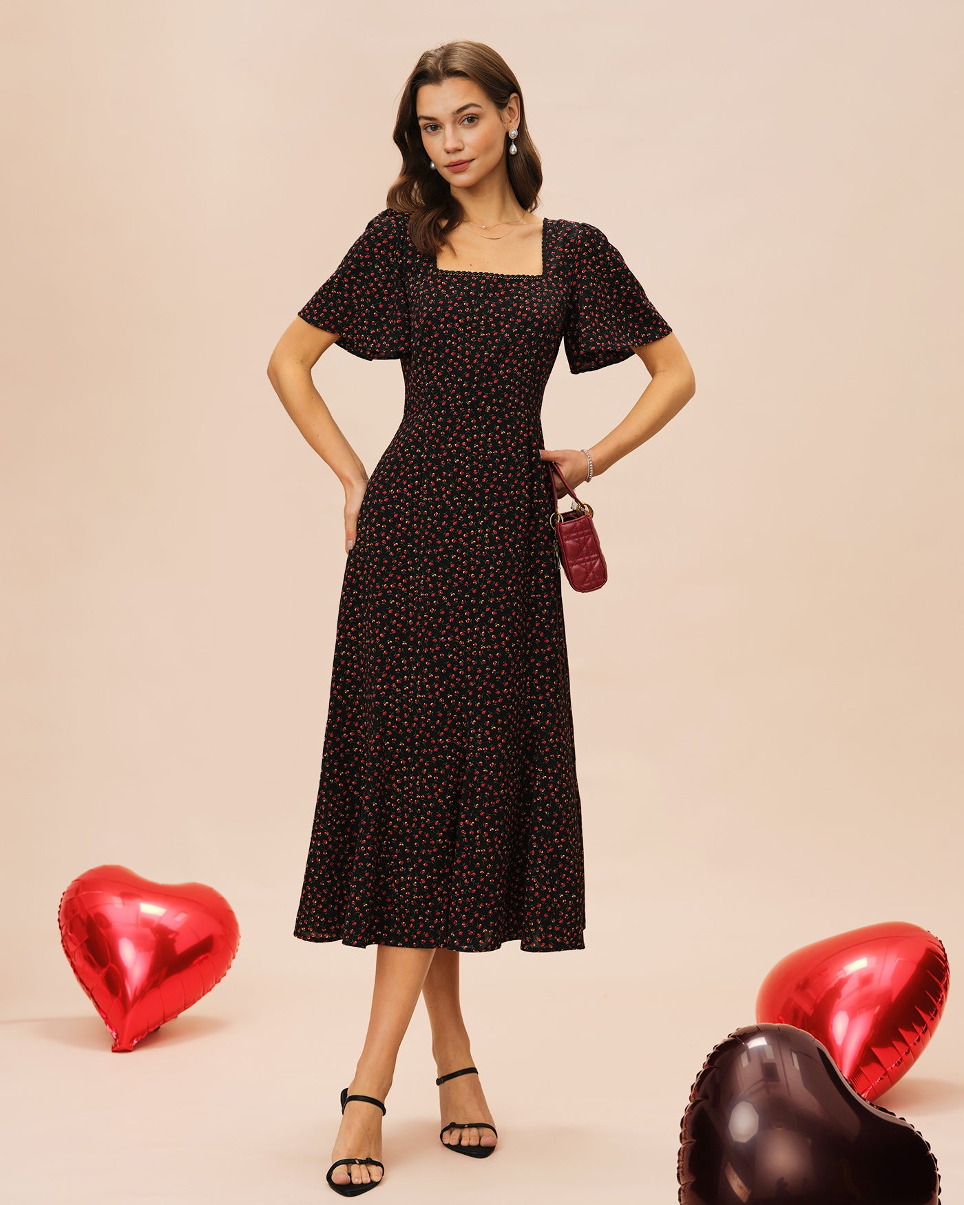 Rihoas Short Sleeve Floral Midi Dress