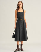 Women's Woven Polyester Midi Dress Dresses - RIHOAS