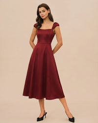 Women's Woven Polyester Midi Dress Dresses - RIHOAS