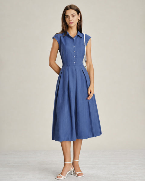 Rihoas Button Down Cap Sleeve Midi Shirt Dress