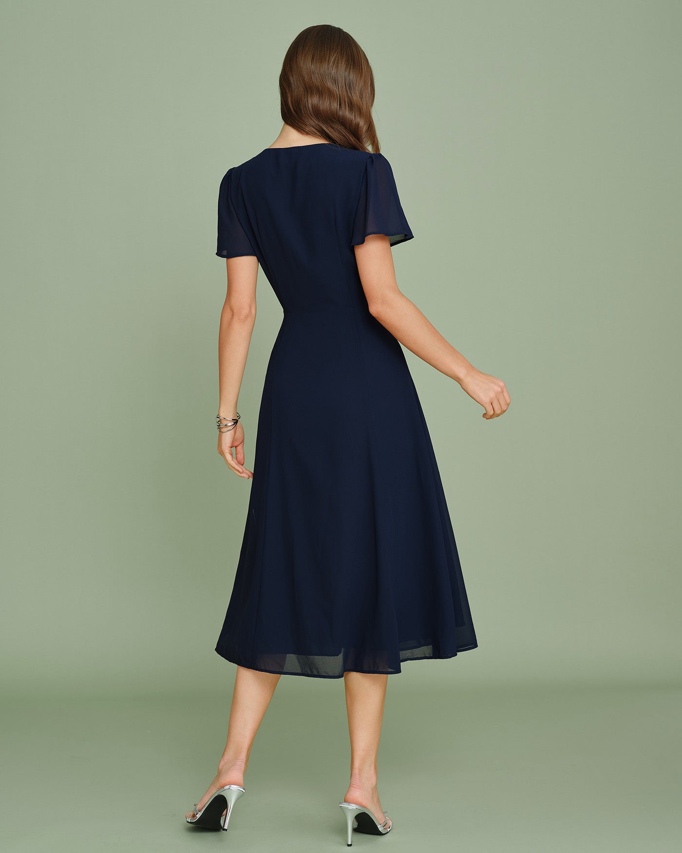 navy blue embroidered cut-out midi dress Elsie | NAVY Cut-Out Neck Midi Dress With Short Sleeves