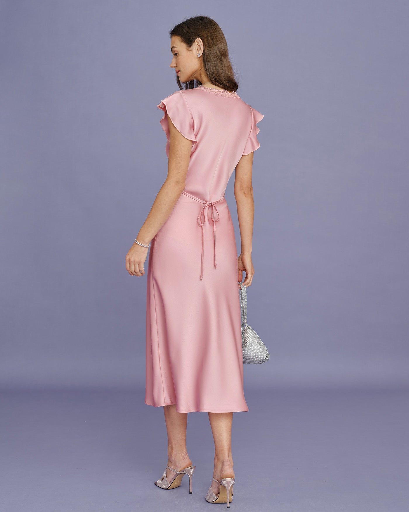 Pink V Neck Lace Satin Midi Dress & Reviews - Pink - Dresses | RIHOAS Pink V Neck Lace Satin Midi Dress & Reviews - Pink - Dresses | RIHOAS
