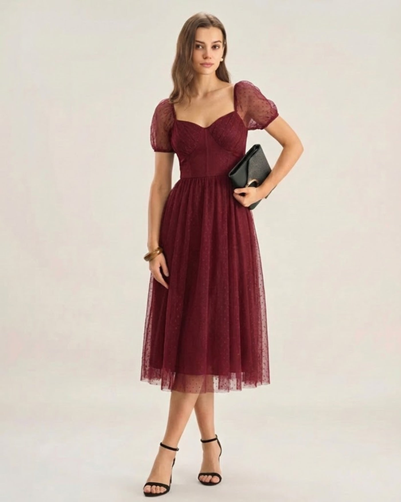 Rihoas Sweetheart Neck Polka Dot Midi Dress for Women, Red / XS Rihoas Sweetheart Neck Polka Dot Midi Dress for Women, Red / XS
