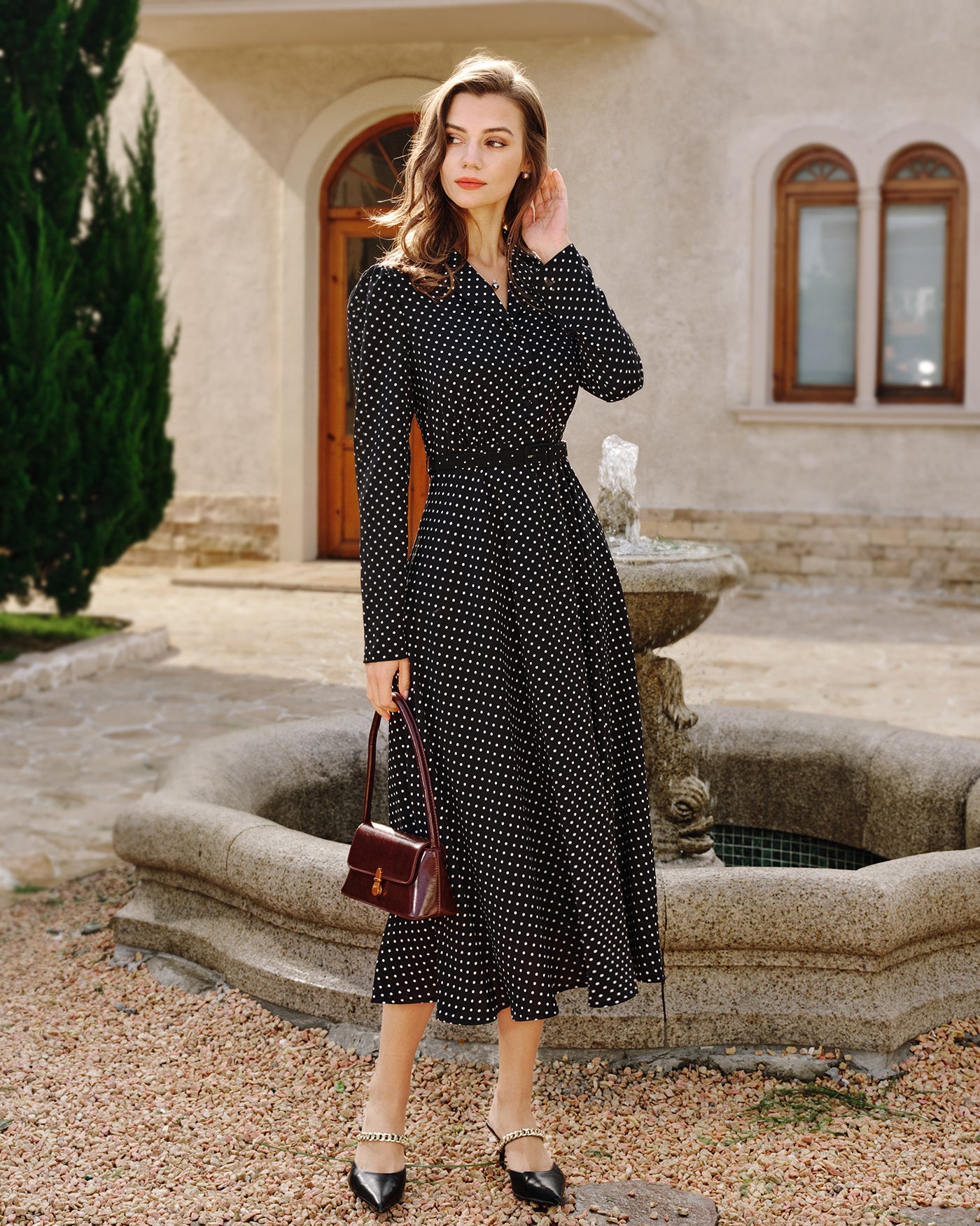 Women's Woven Polyester Midi Dress Dresses - RIHOAS