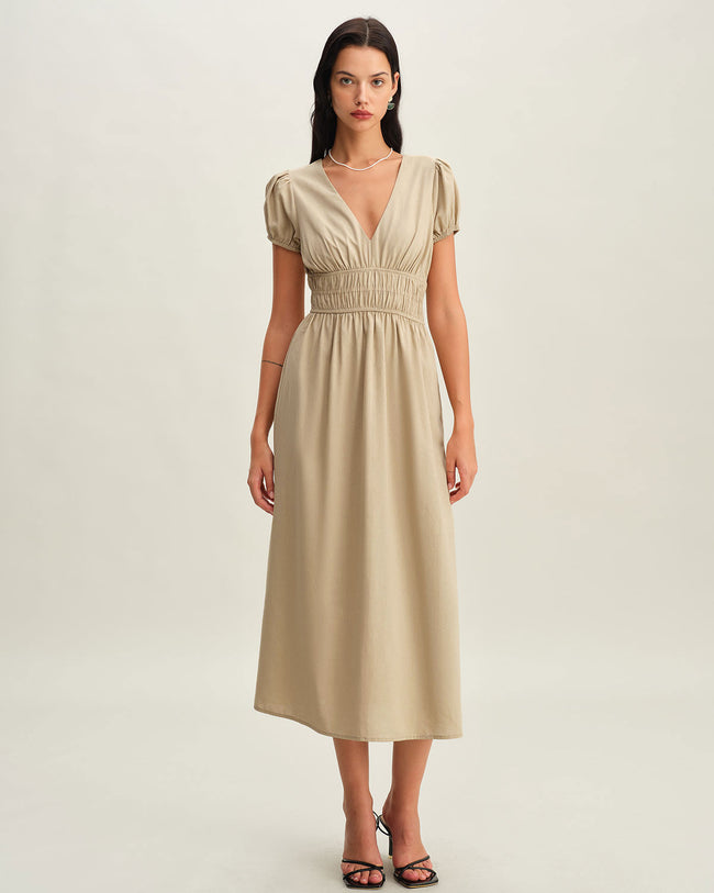 Women's Woven Polyester Midi Dress Dresses - RIHOAS