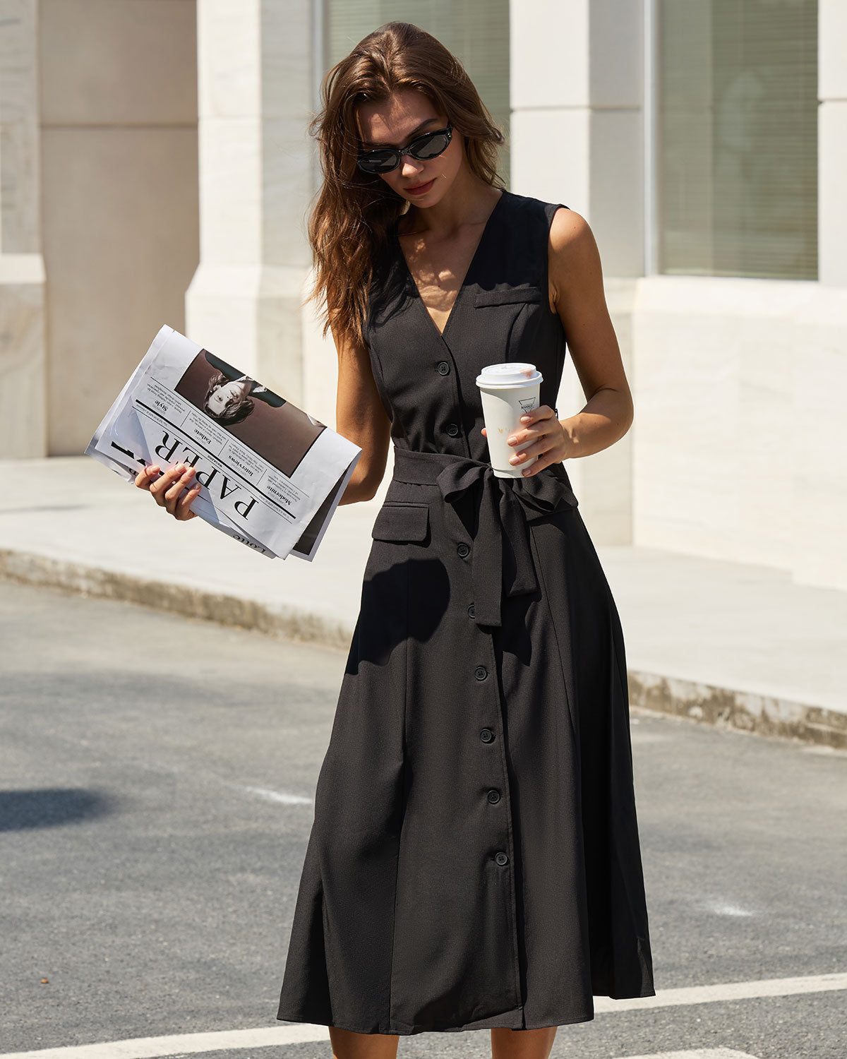 Women's Woven Polyester Midi Dress Dresses - RIHOAS