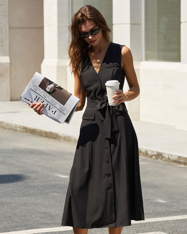 Women's Woven Polyester Midi Dress Dresses - RIHOAS