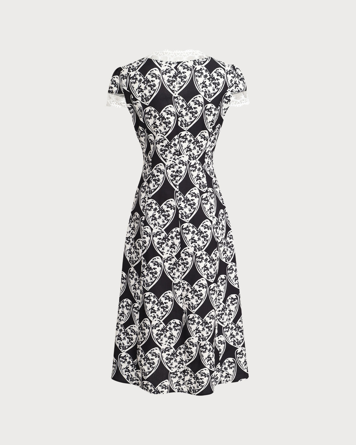 Black Floral Lace Trim Midi Dress - RIHOAS