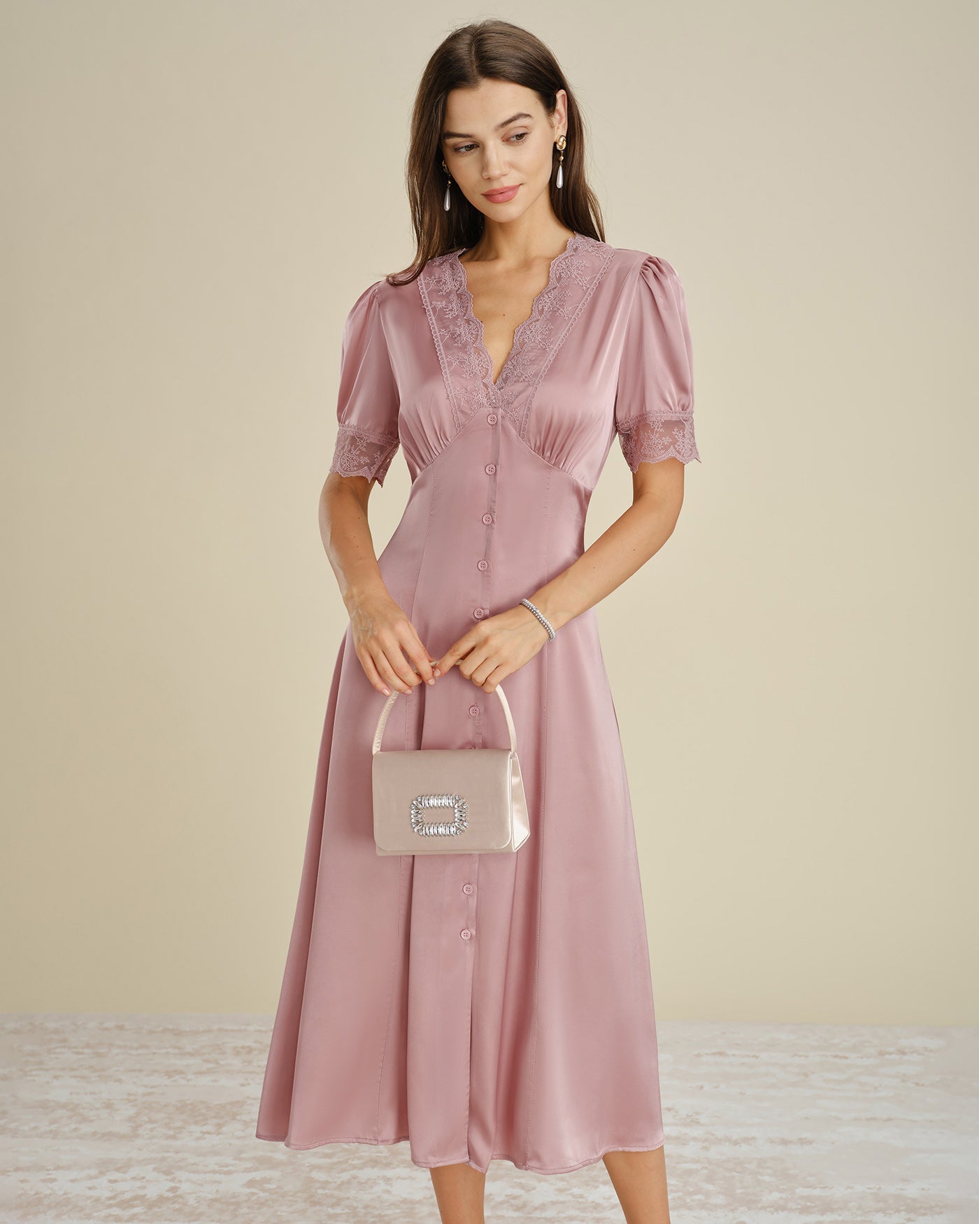 Pink Lace Splicing Satin Midi Dress & Reviews - Pink - Dresses Pink Lace Splicing Satin Midi Dress & Reviews - Pink - Dresses