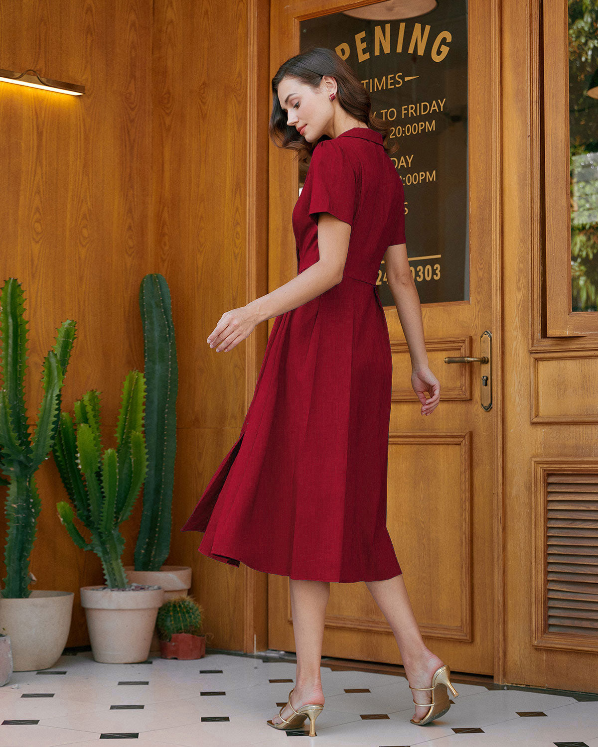 Red A-Line Pleated Button Midi Dress & Reviews - Red - Dresses | RIHOAS Red A-Line Pleated Button Midi Dress & Reviews - Red - Dresses | RIHOAS