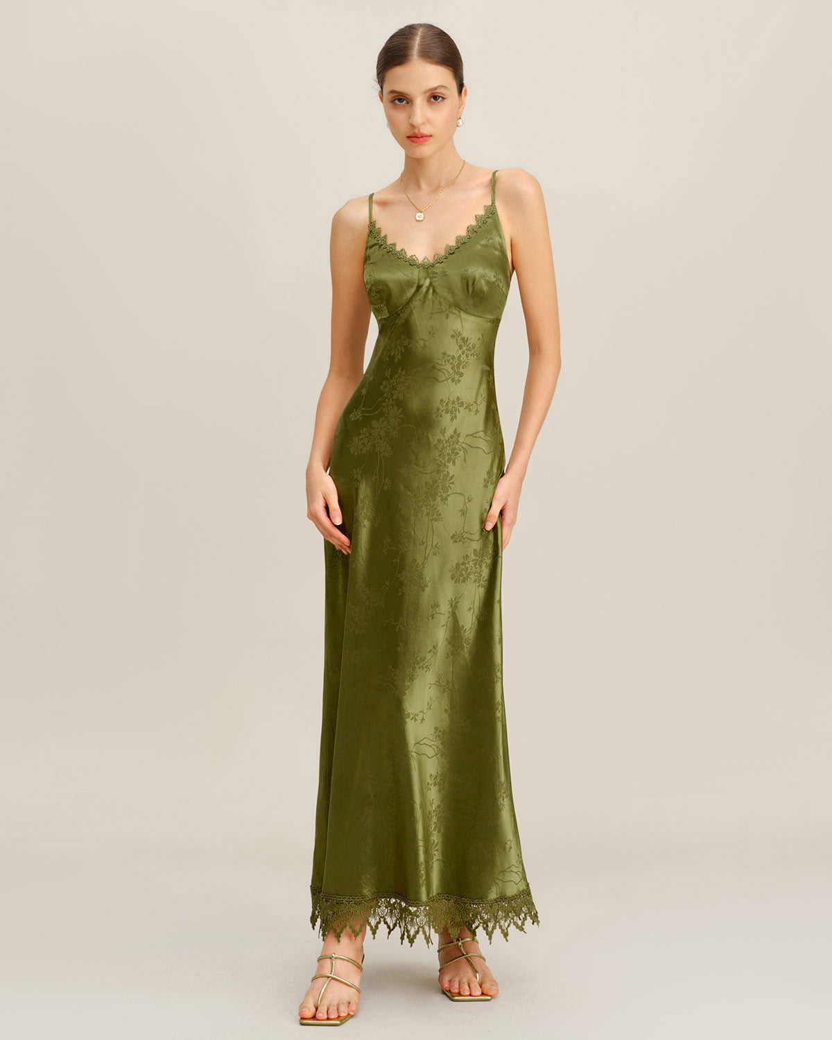 Rihoas Floral Jacquard Corset Slip Maxi Dress