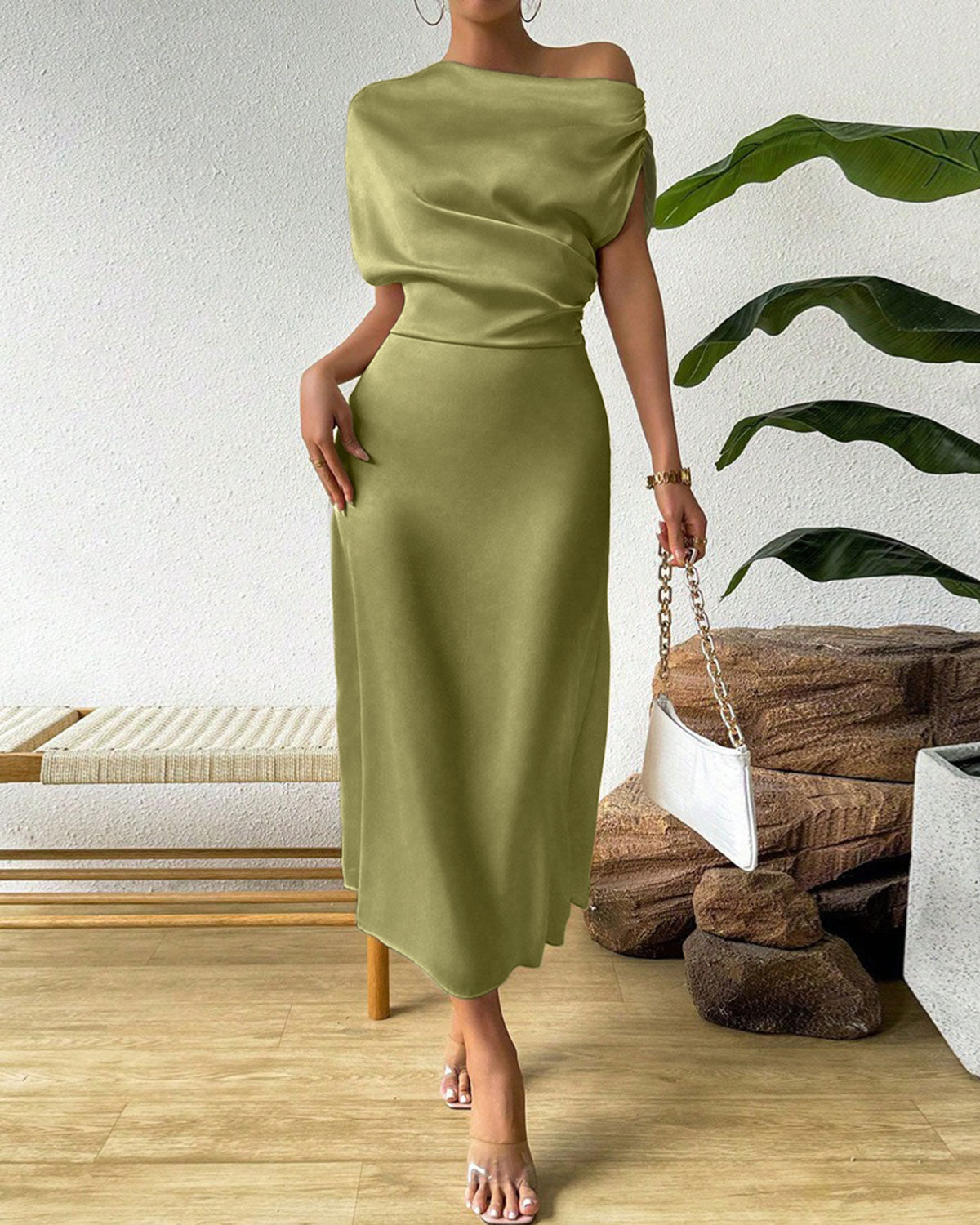 Women's Woven Polyester Midi Dress Dresses - RIHOAS