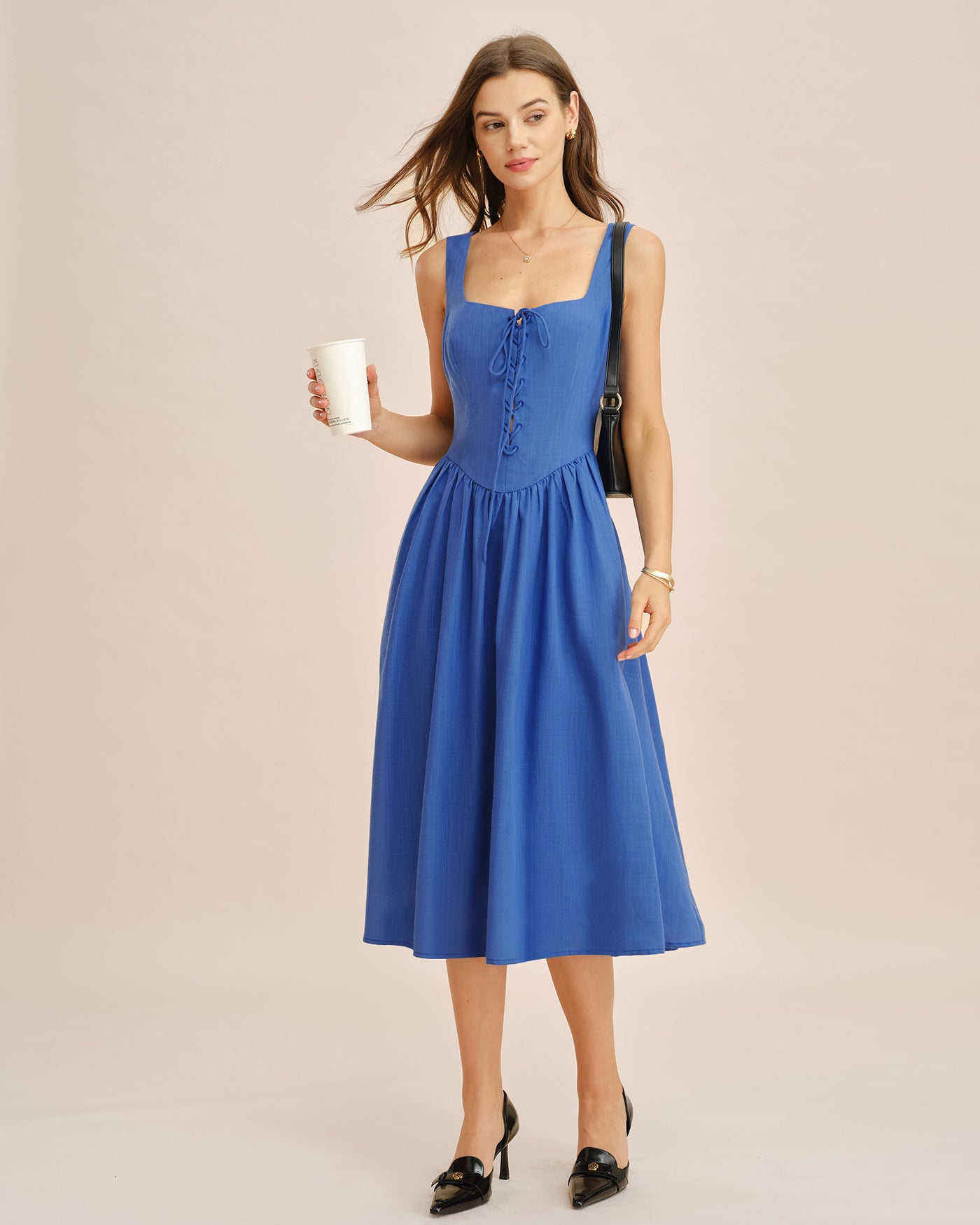 Women's Woven Polyester Midi Dress Dresses - RIHOAS