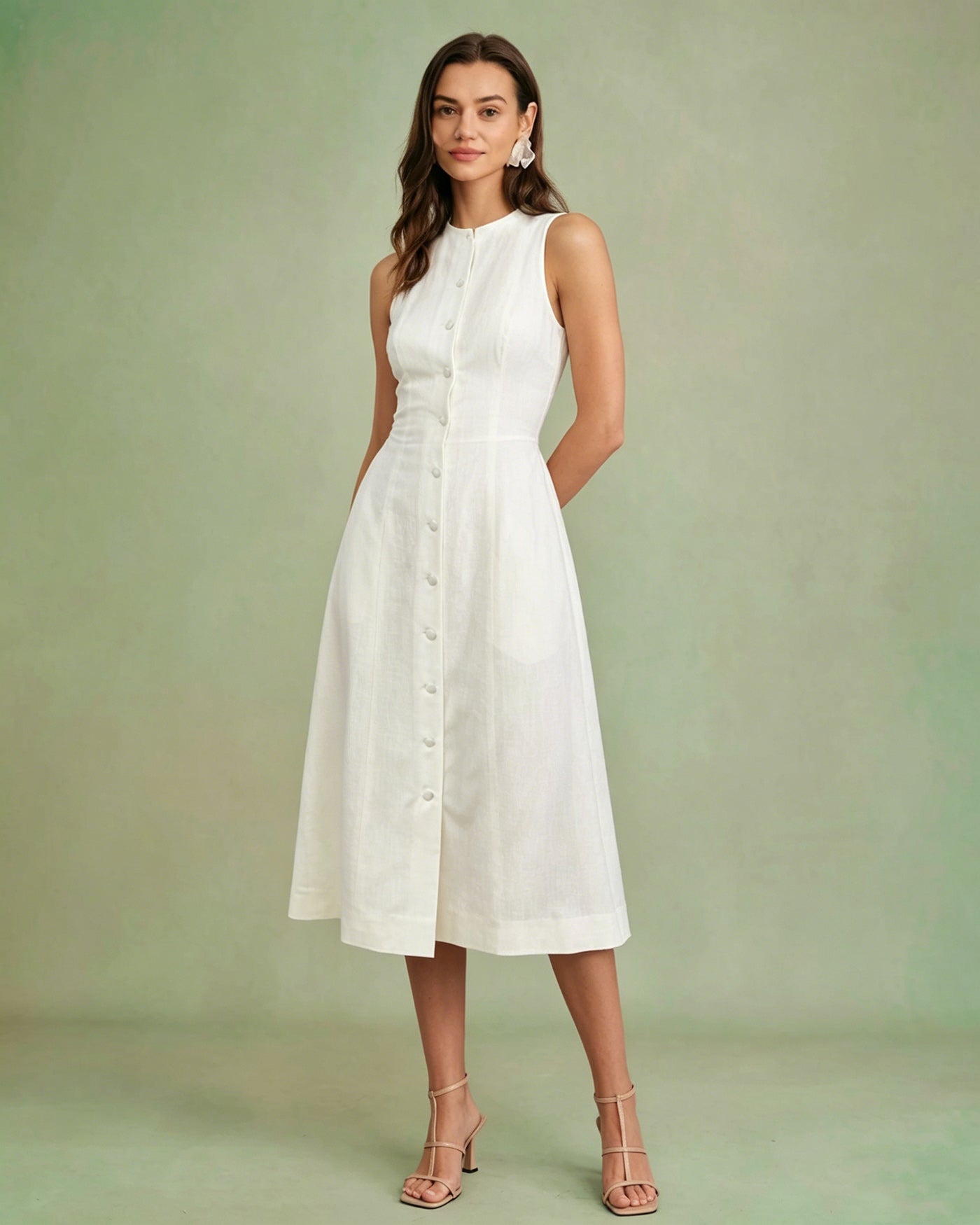 White Button Tie Tunic Midi Dress & Reviews - White - Dresses