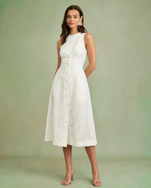 white button dress midi White Button Tie Tunic Midi Dress & Reviews - White - Dresses