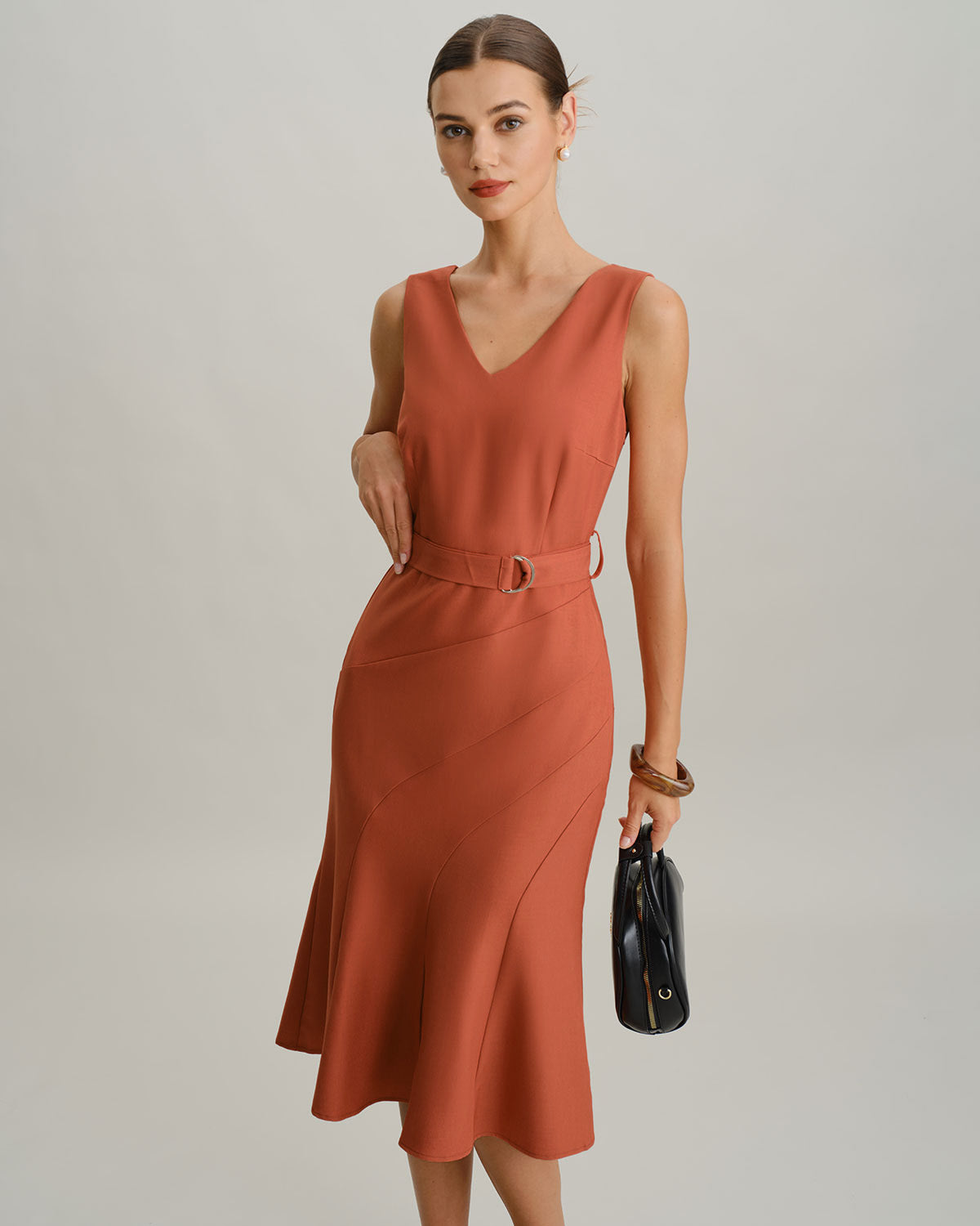 Women's Woven Polyester Midi Dress Dresses - RIHOAS