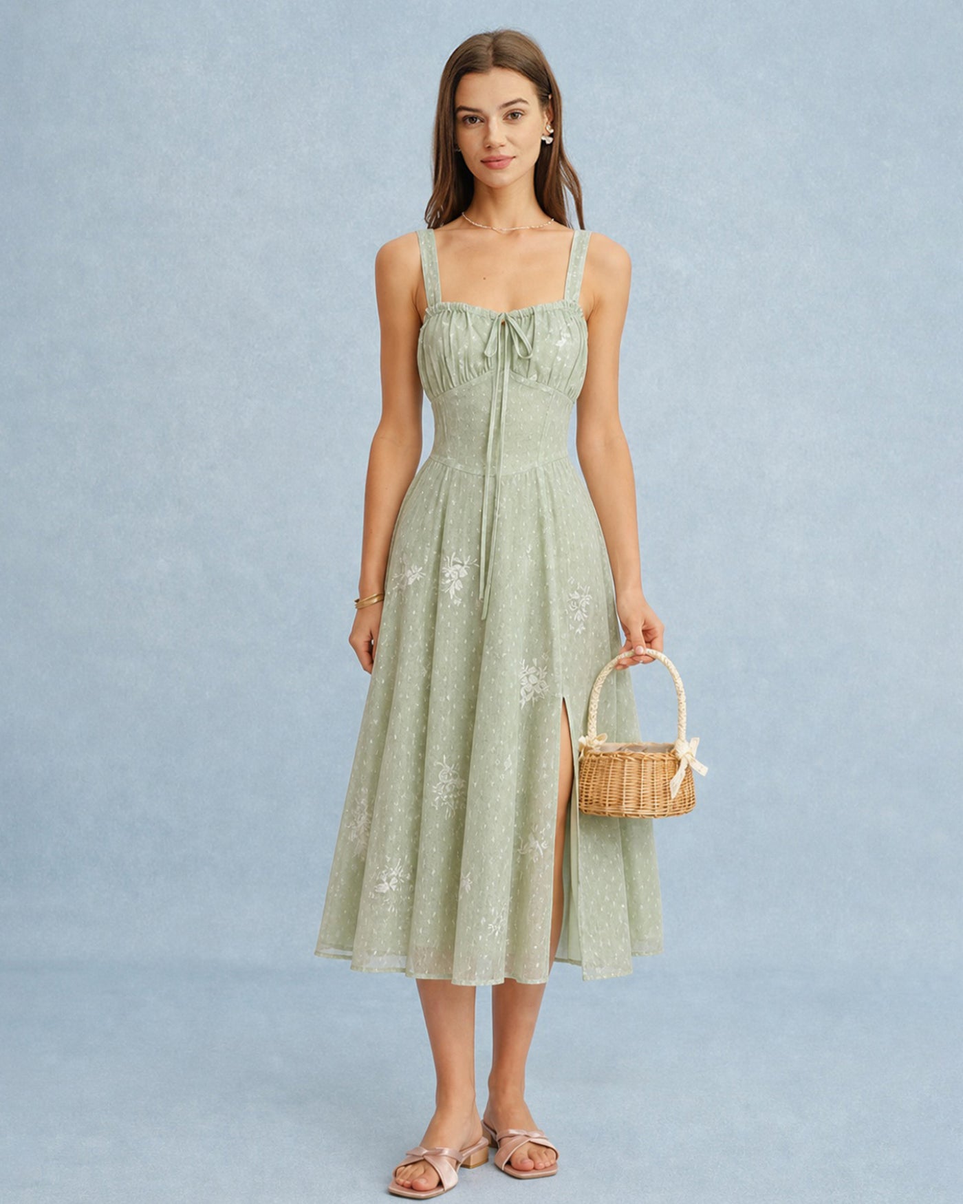 light green wedding guest dresses Green Jacquard Slip A-Line Midi Dress & Reviews - Green - Dresses