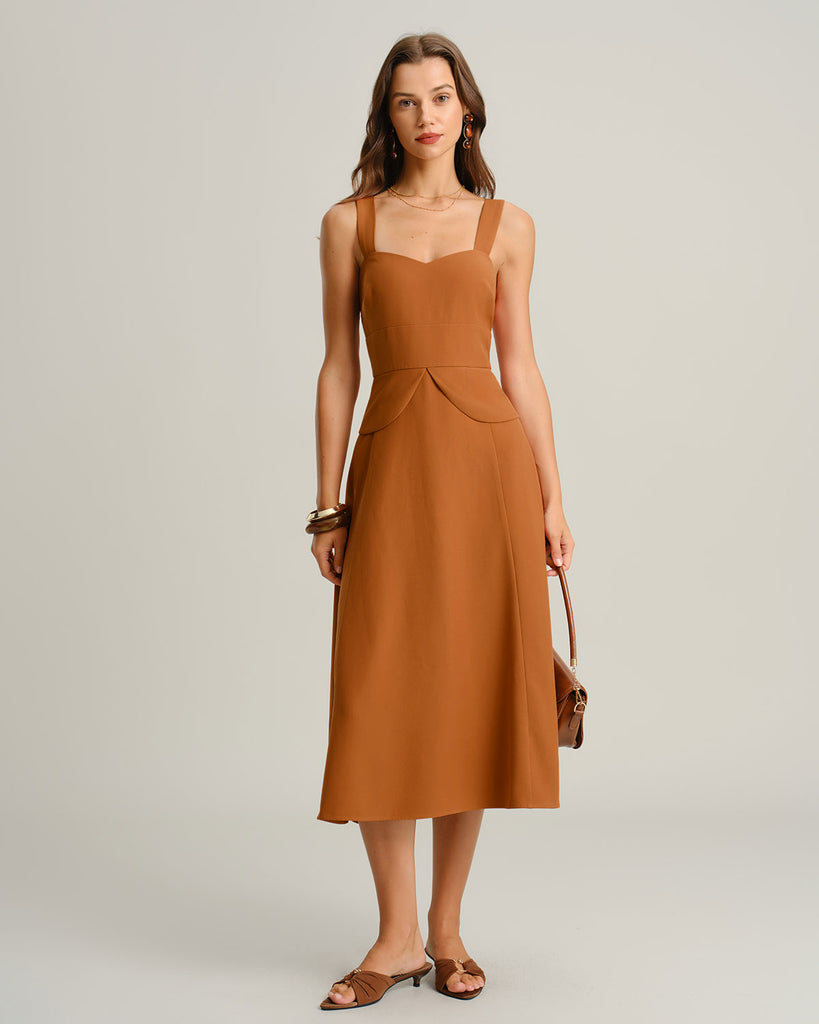 Women's Woven Polyester Midi Dress Dresses - RIHOAS
