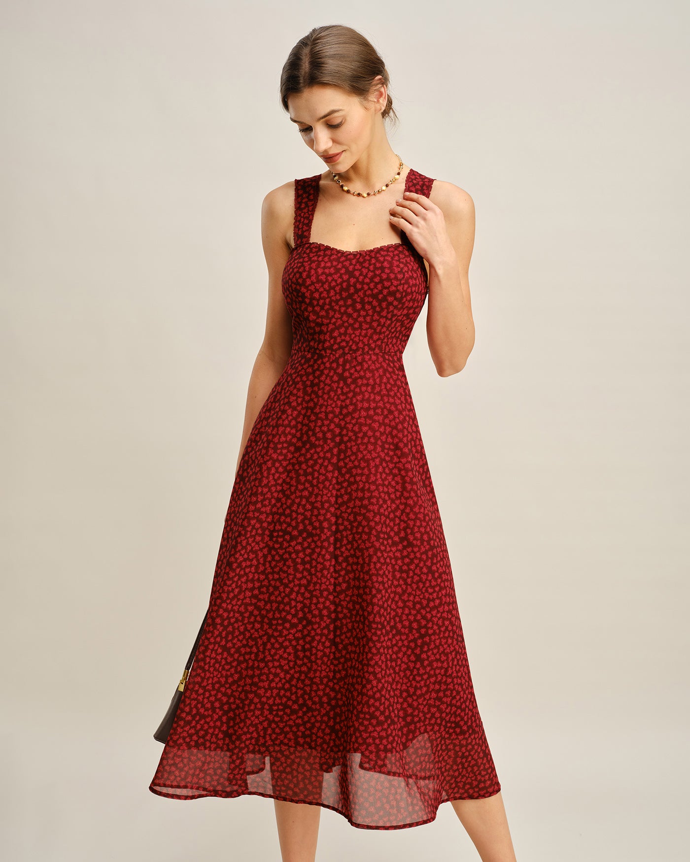 helda midi dress Rihoas Sweetheart Neck Floral Midi Dress for women, Red / XL