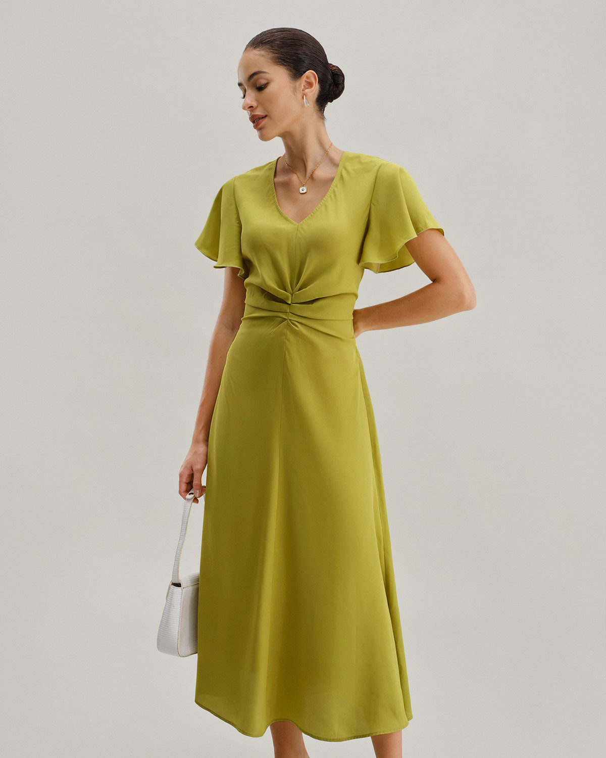 Green V Neck Ruffle Sleeve Midi Dress & Reviews - Green - Dresses | RIHOAS Green V Neck Ruffle Sleeve Midi Dress & Reviews - Green - Dresses | RIHOAS