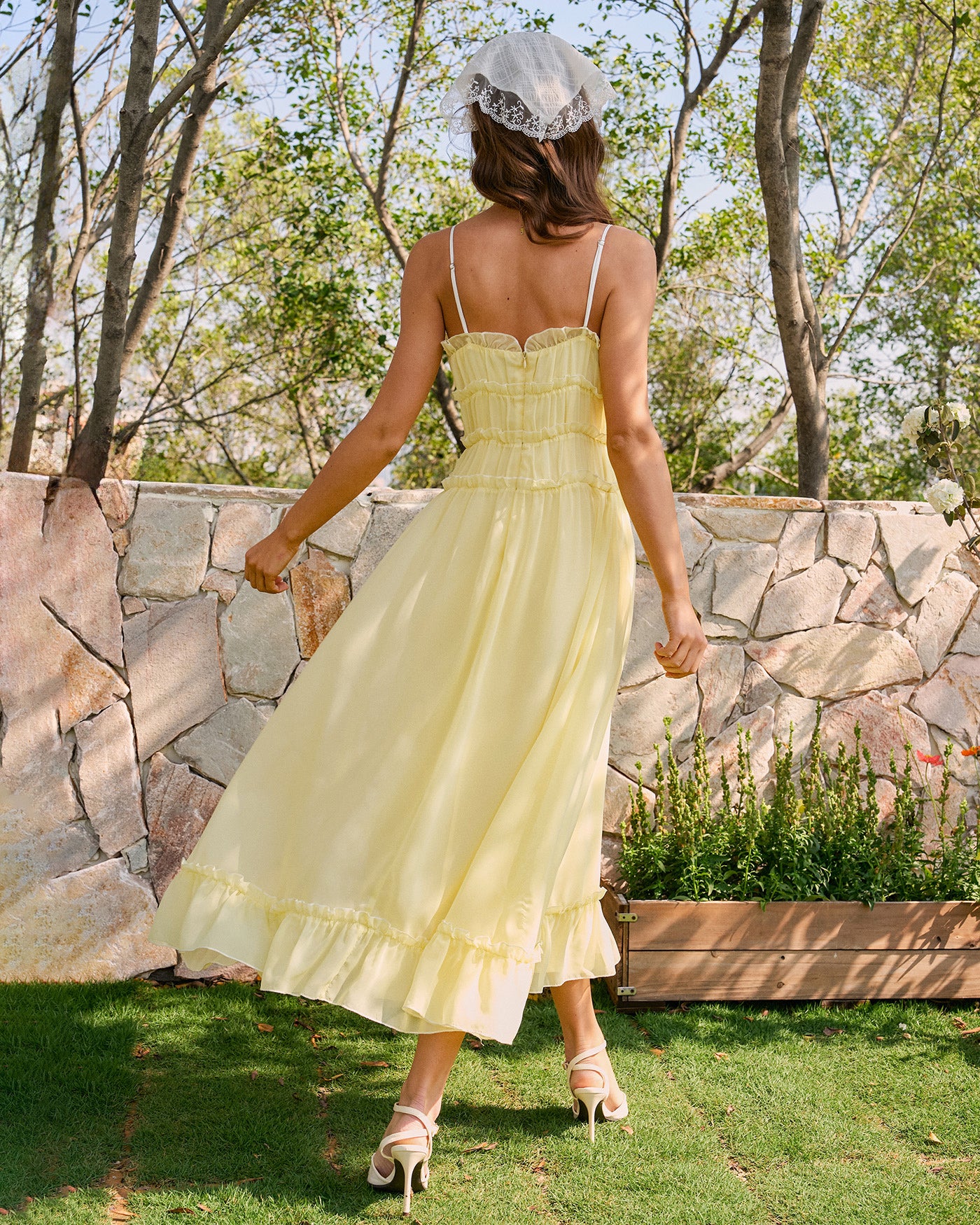 Yellow Sweetheart Neck Ruffle Midi Dress & Reviews - Yellow - Dresses