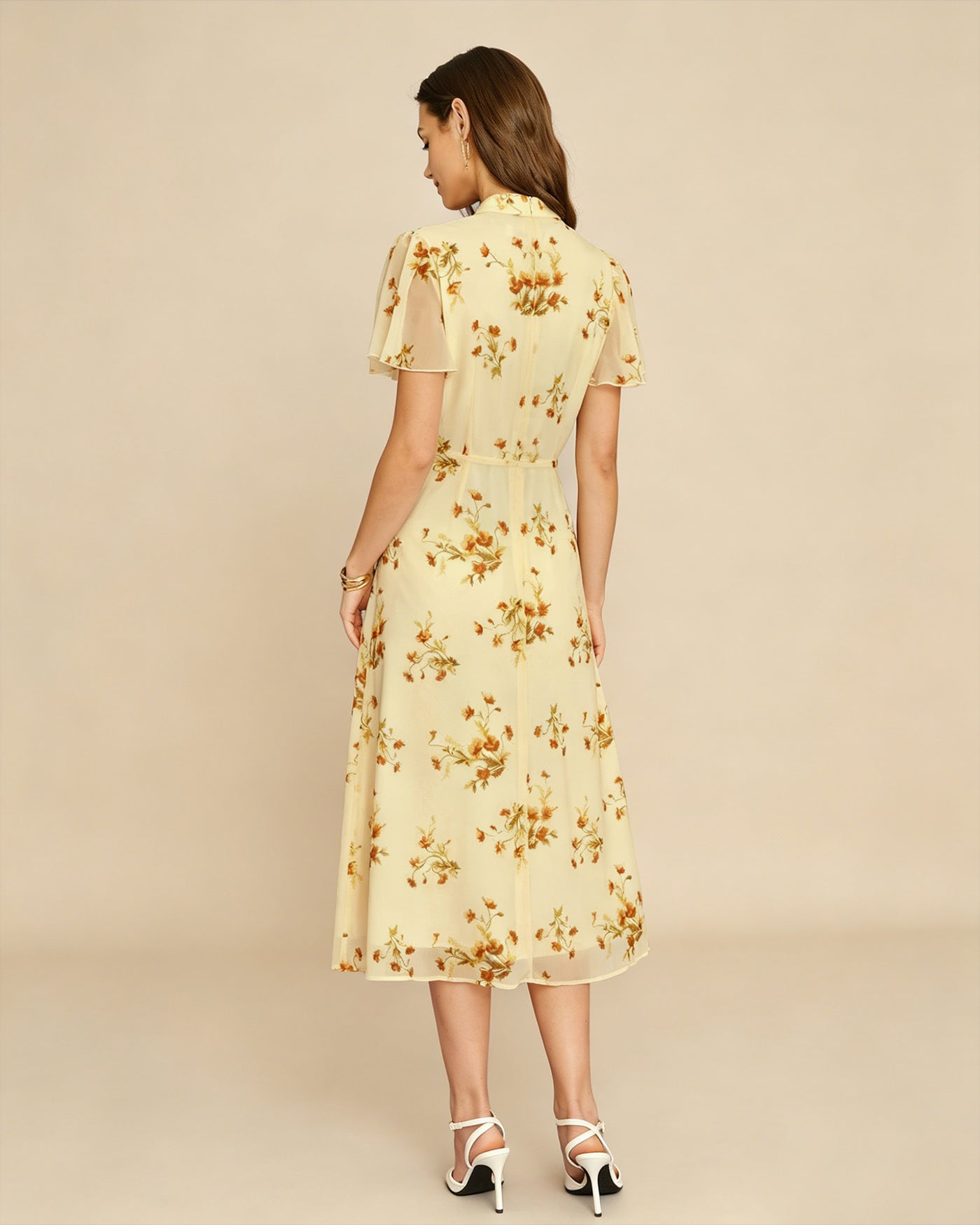 Yellow Turtle Butterfly Sleeve Floral Midi Dress & Reviews - Yellow - Dresses | RIHOAS Yellow Turtle Butterfly Sleeve Floral Midi Dress & Reviews - Yellow - Dresses | RIHOAS