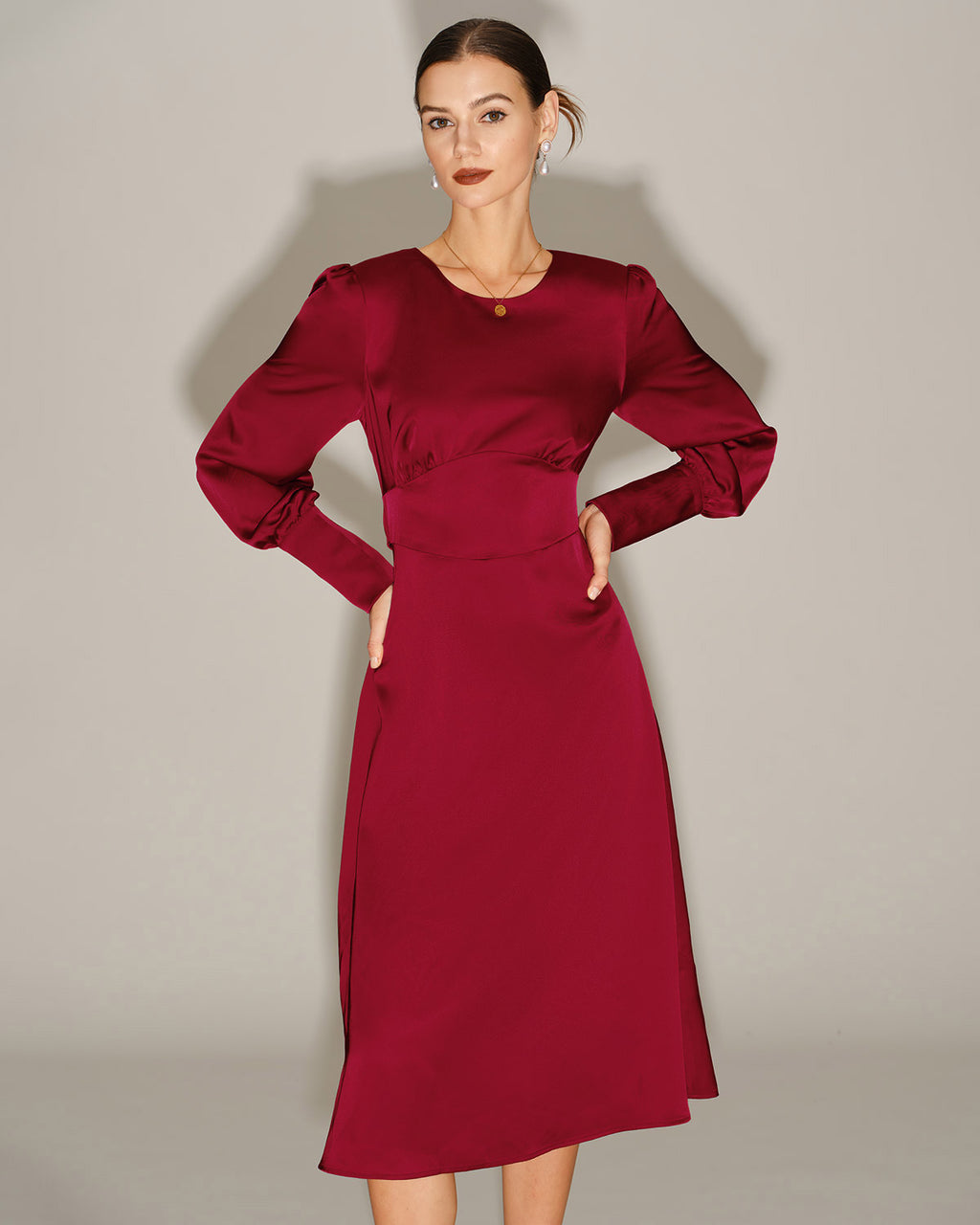 Women's Woven Polyester Midi Dress Dresses - RIHOAS