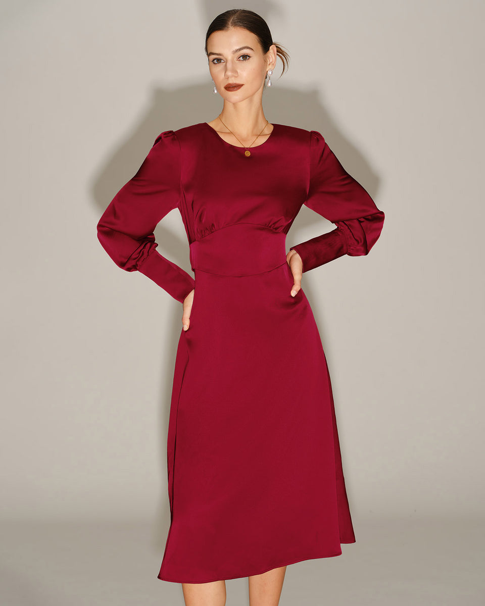 Wine Red Satin A-Line Midi Dress & Reviews - Wine Red