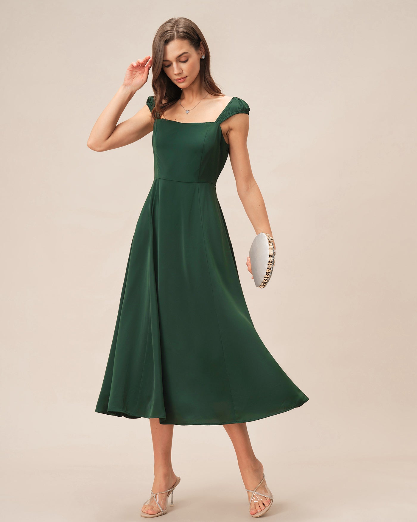 Women's Woven Polyester Midi Dress Dresses - RIHOAS