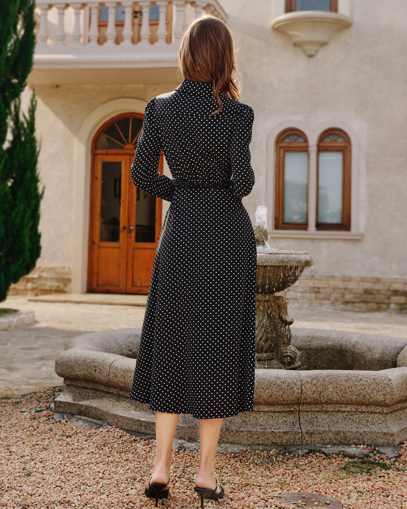 black polka dot dress long sleeve Charmed and Classy Black Polka Dot Long Sleeve Midi Dress