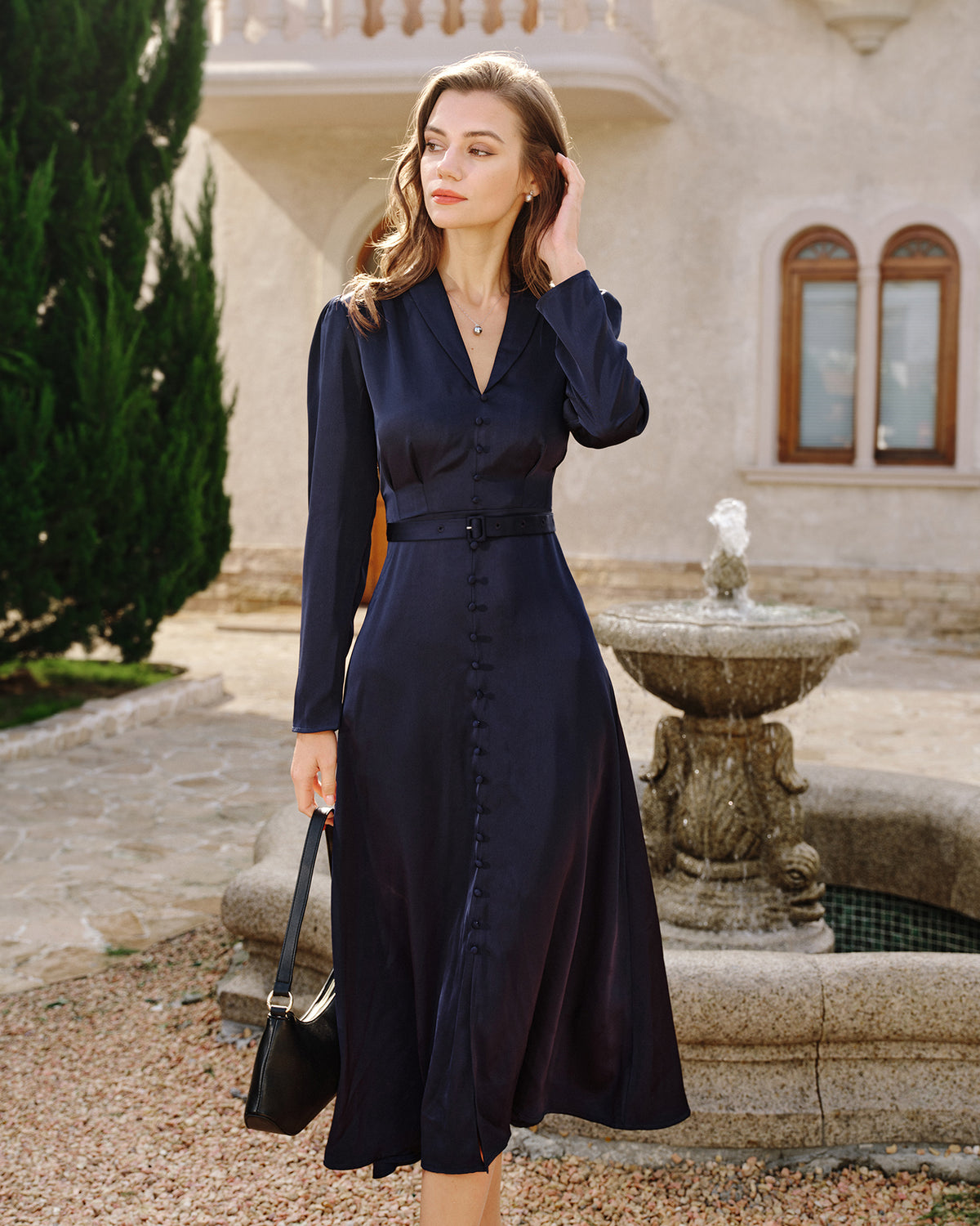 Women's Woven Polyester Midi Dress Dresses - RIHOAS