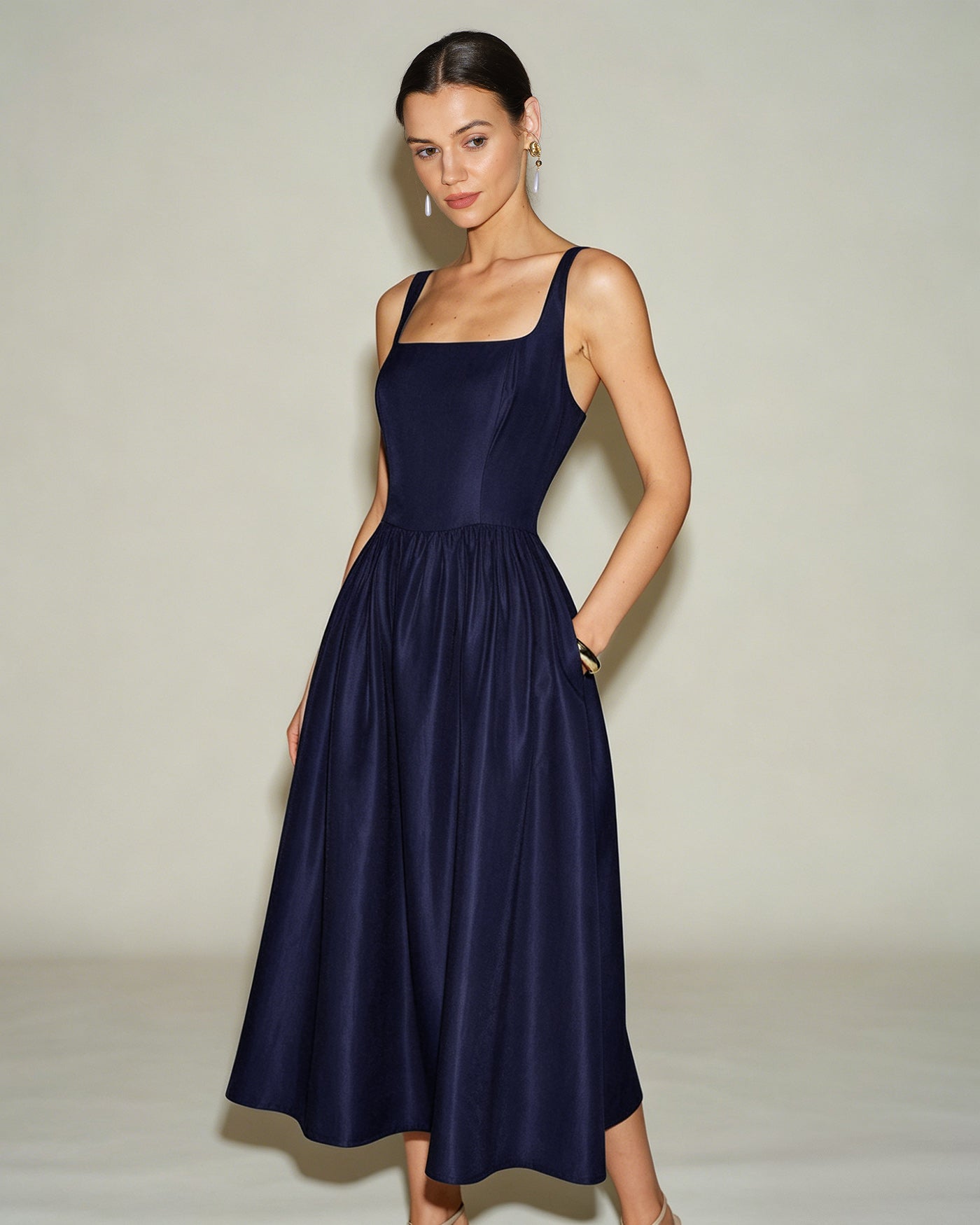 Blue Slip A-Line Midi Dress Blue Slip A-Line Midi Dress