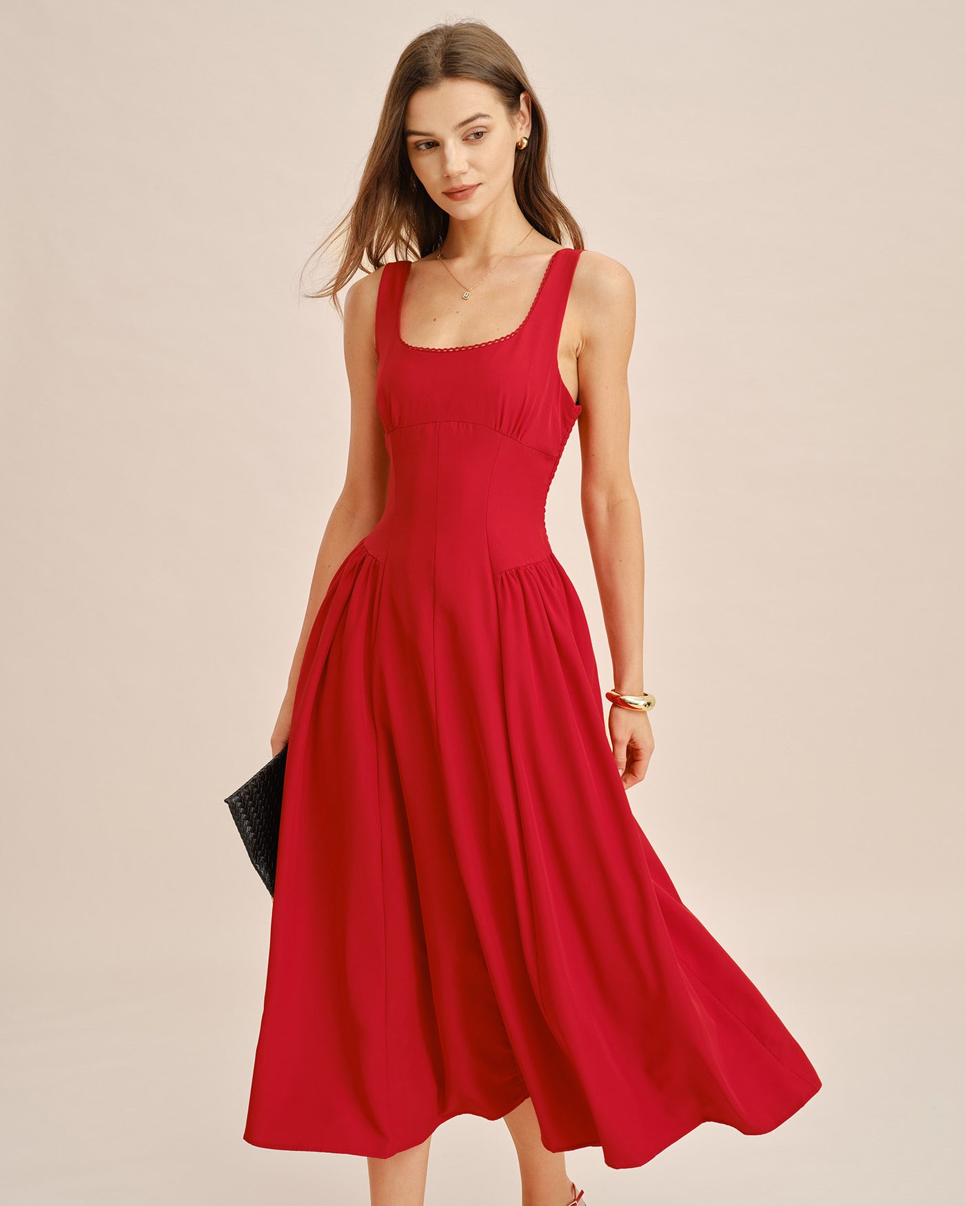 Rihoas Square Neck Sleeveless Midi Dress for women, Red / US|8 Rihoas Square Neck Sleeveless Midi Dress for women, Red / US|8