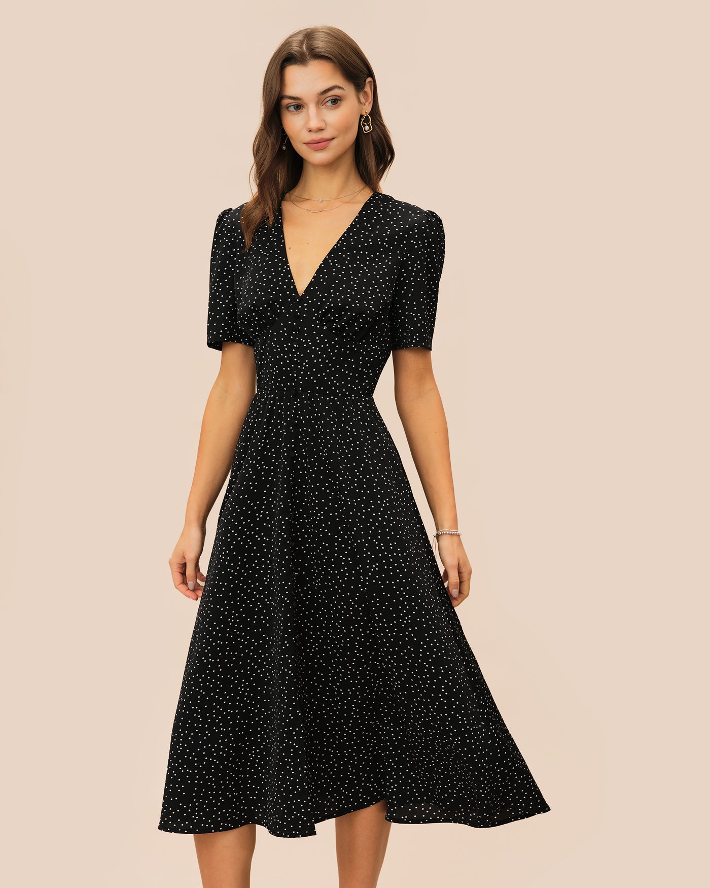 Rihoas Polka Dot Short Sleeve A Line Midi Dress