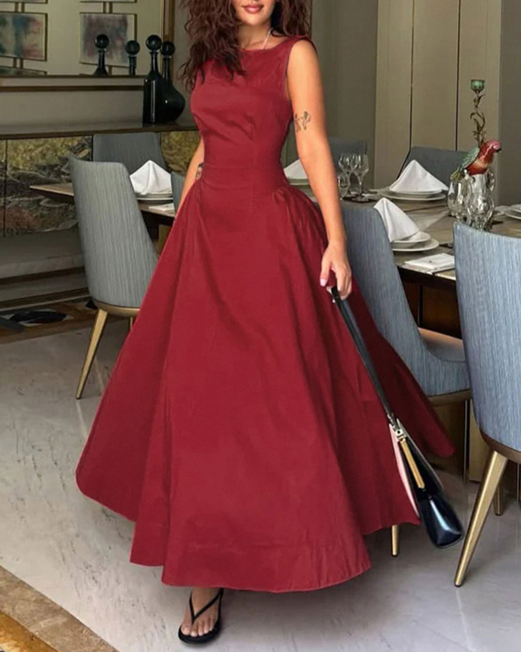 Women's Woven Polyester Midi Dress Dresses - RIHOAS