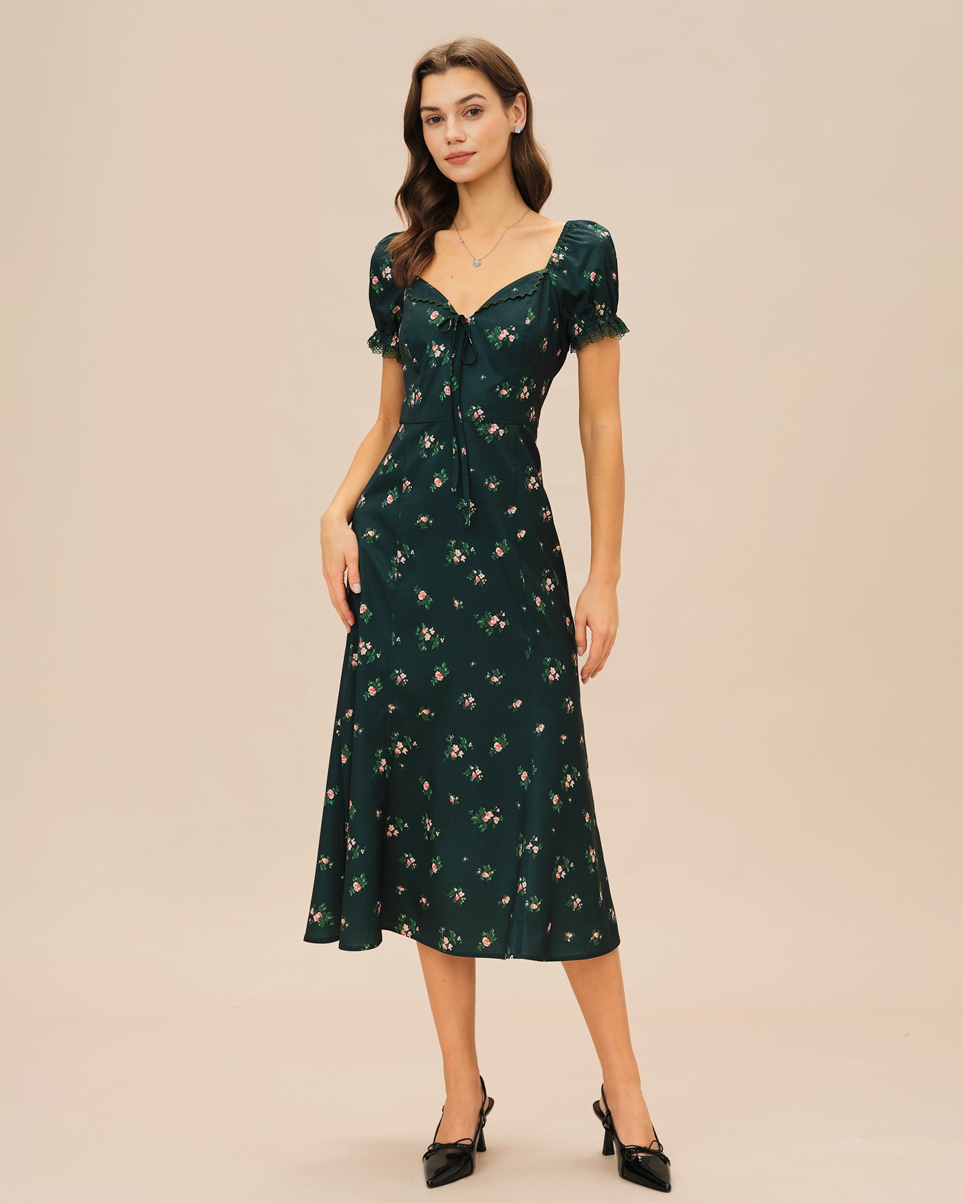 Rihoas Short Sleeve Floral Midi Dress