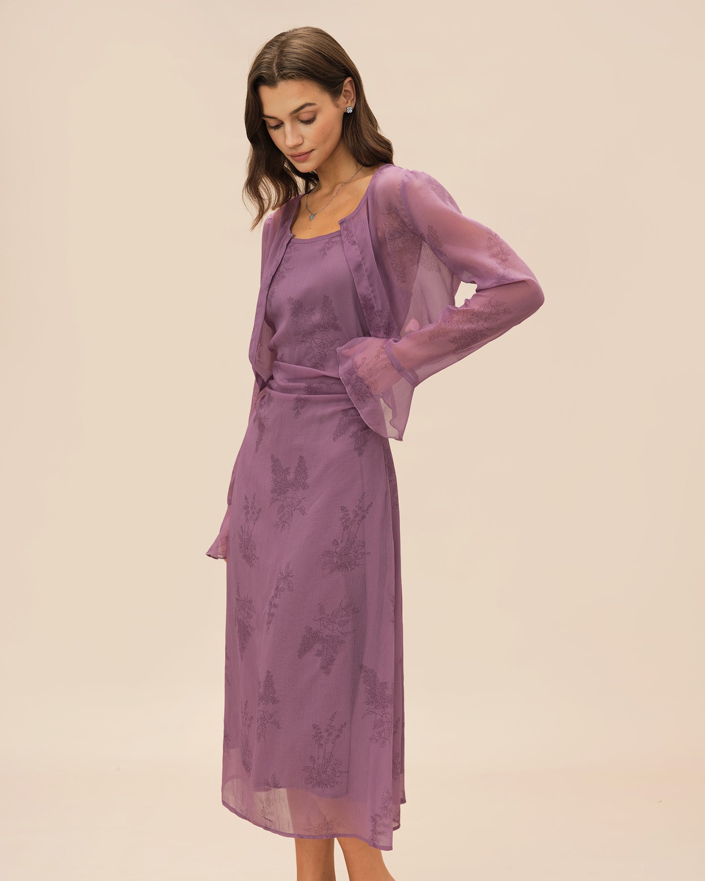 Purple Floral Ruched Slip Midi Dress & Reviews - Purple - Dresses | RIHOAS Purple Floral Ruched Slip Midi Dress & Reviews - Purple - Dresses | RIHOAS