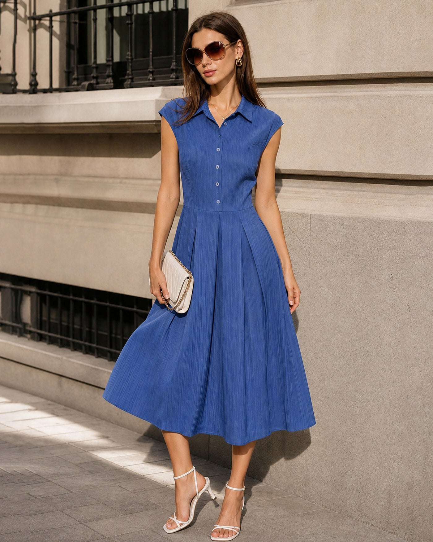 Blue Collar Button Button Midi Dress & Reviews - Blue - Dresses