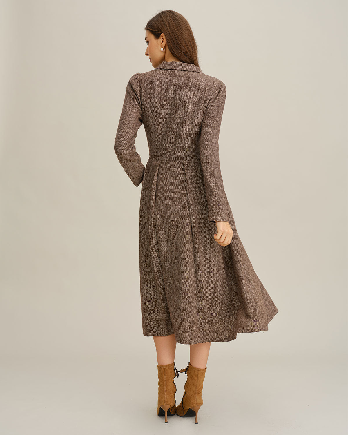 Brown A-Line Pleated Midi Dress Brown A-Line Pleated Midi Dress