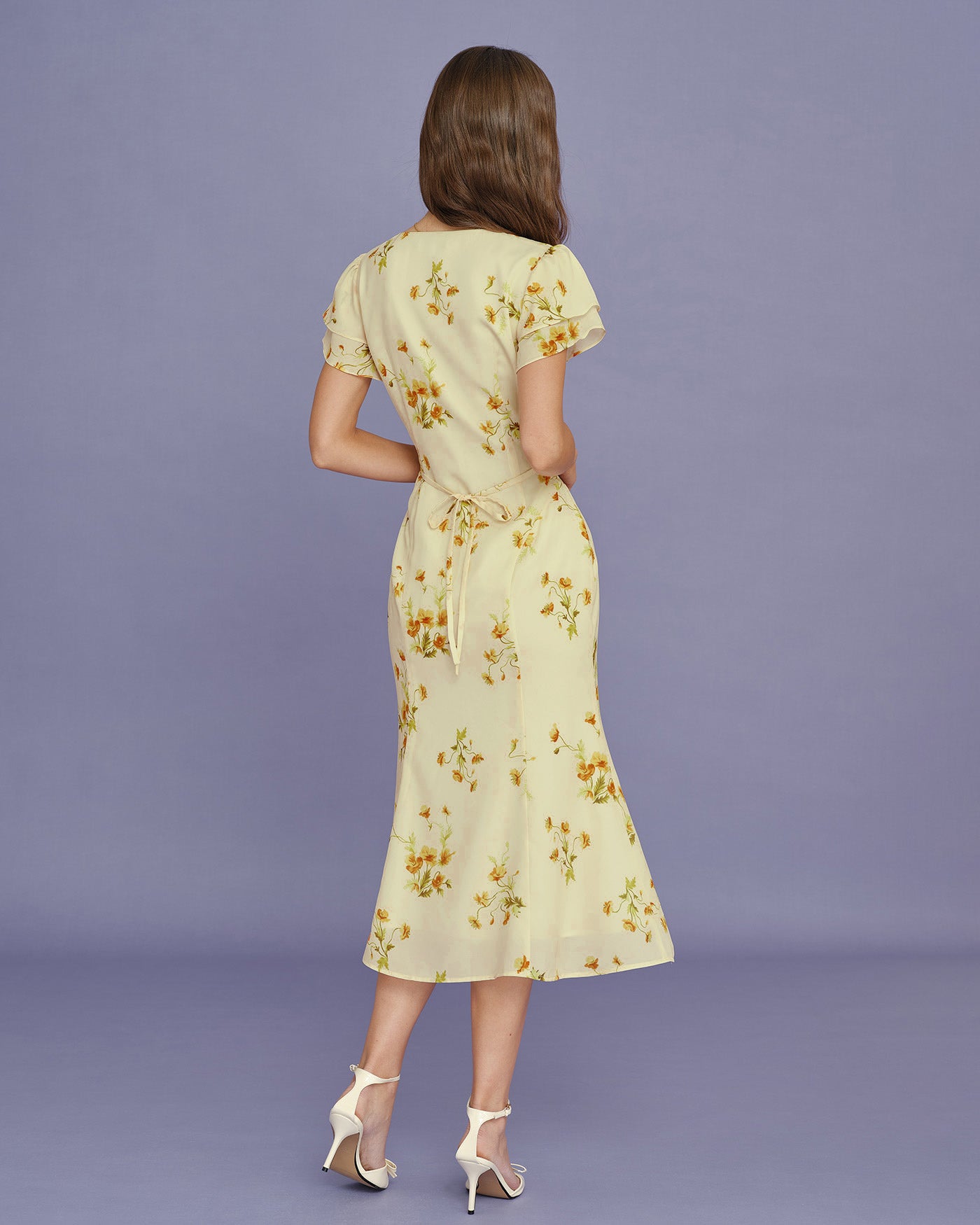 Yellow V Neck Floral Mermaid Midi Dress & Reviews - Yellow - Dresses | RIHOAS Yellow V Neck Floral Mermaid Midi Dress & Reviews - Yellow - Dresses | RIHOAS