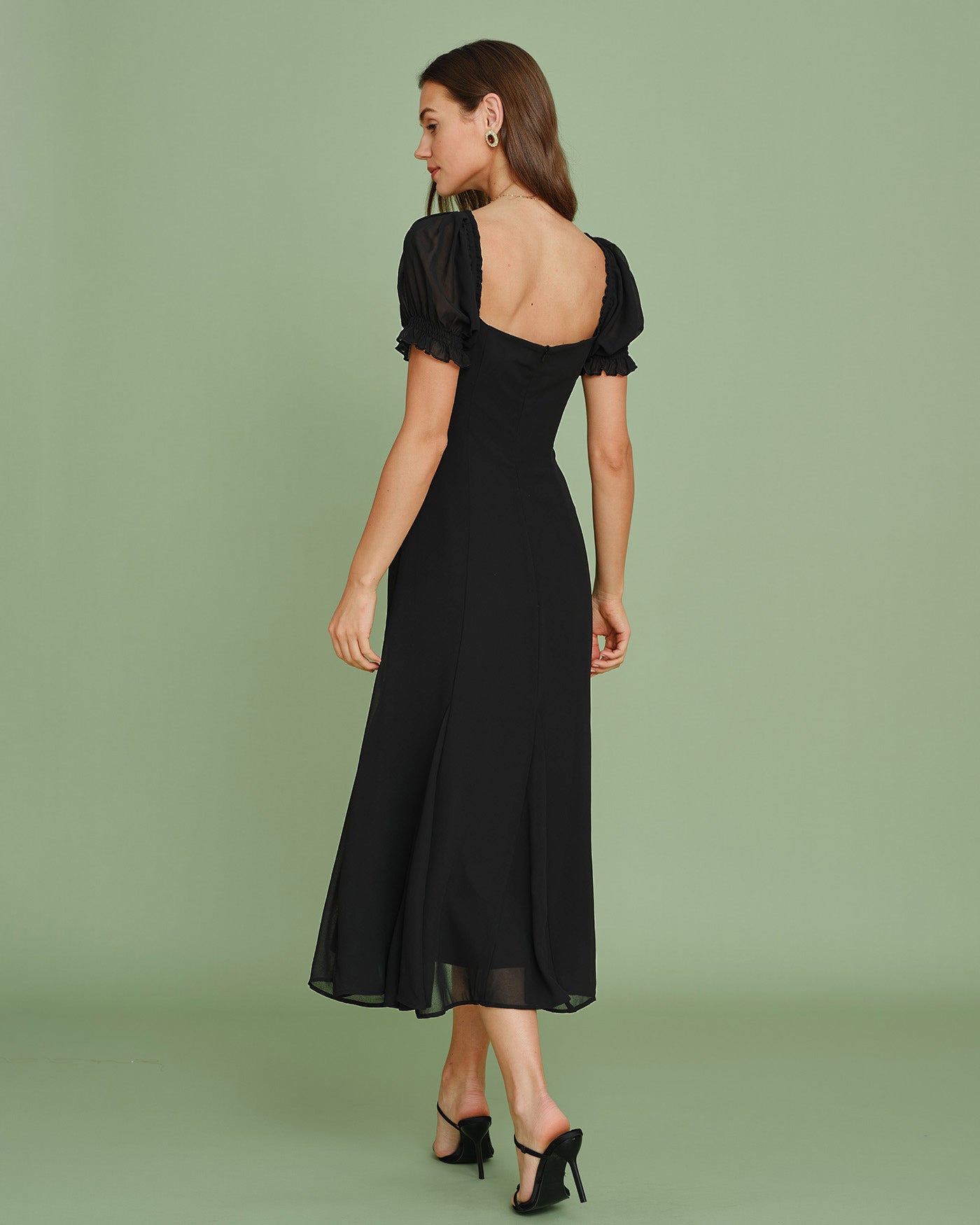 black midi dress with sleeves formal Black V Neck Puffed Sleeve Midi Dress & Reviews - Black - Dresses