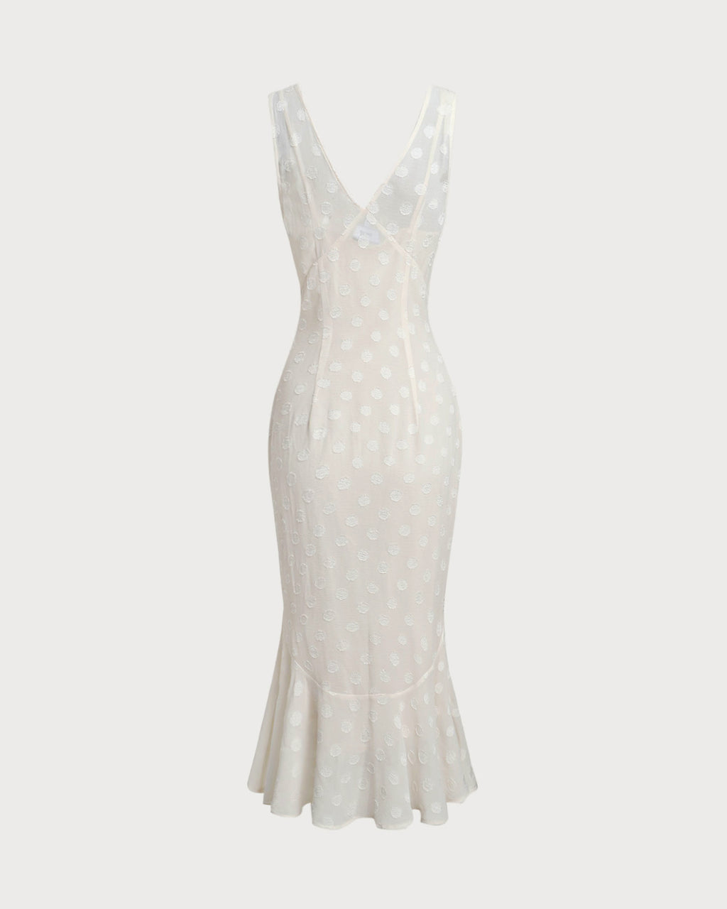 Beige Polka Dot V-Neck Midi Dress